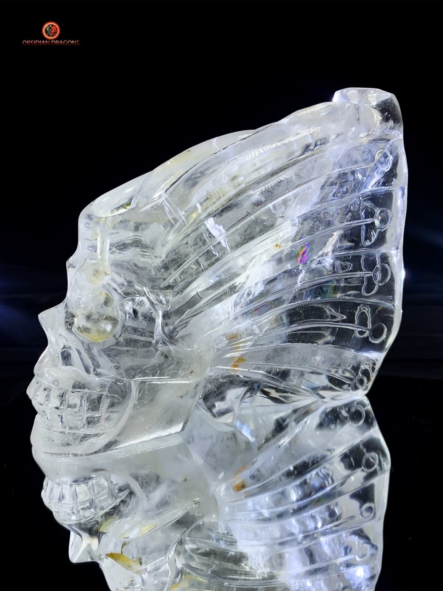 Crâne de Cristal Ailé - Encensoir en Cristal de Roche Pur | obsidian dragons