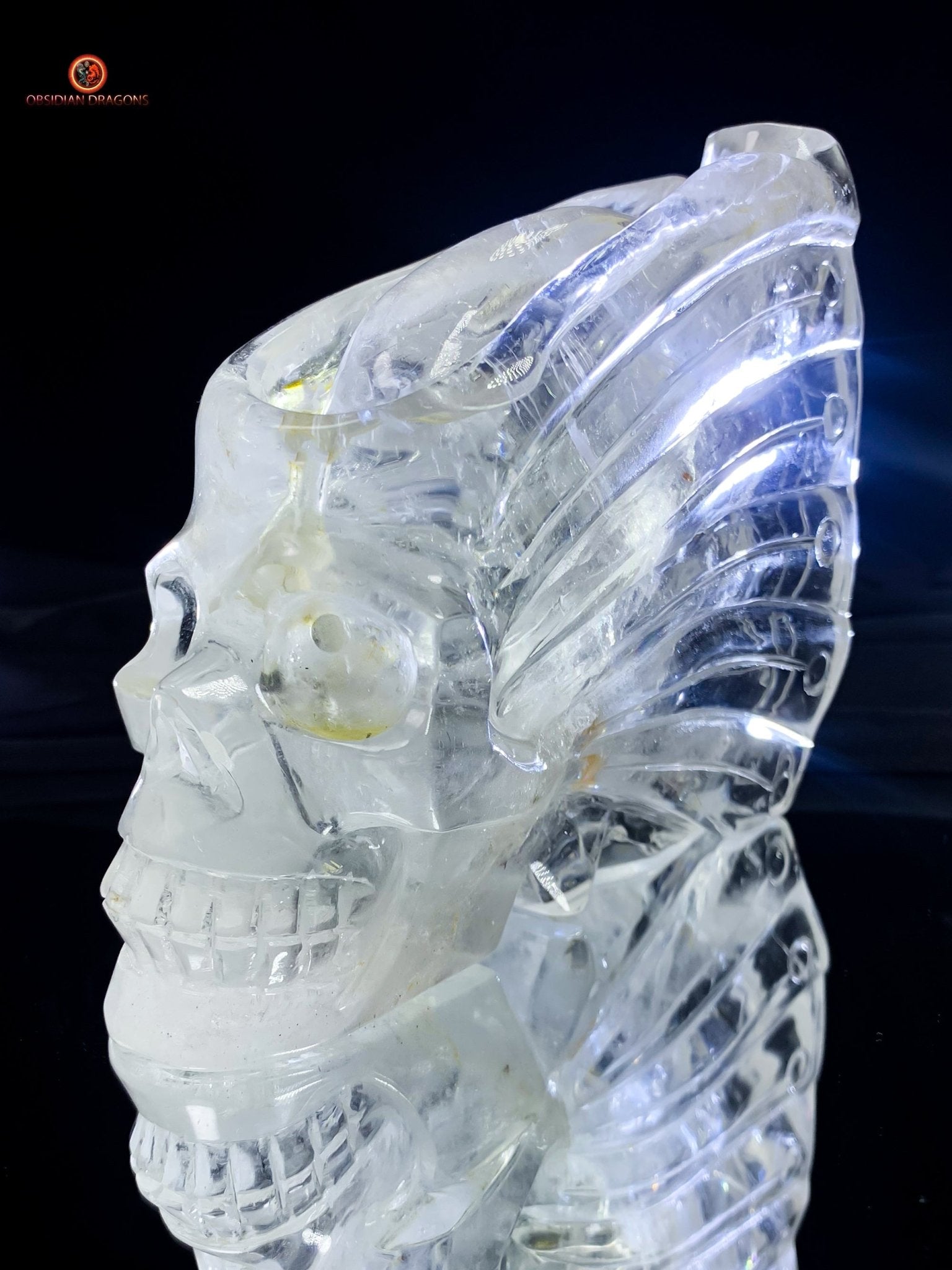 Crâne de Cristal Ailé - Encensoir en Cristal de Roche Pur | obsidian dragons
