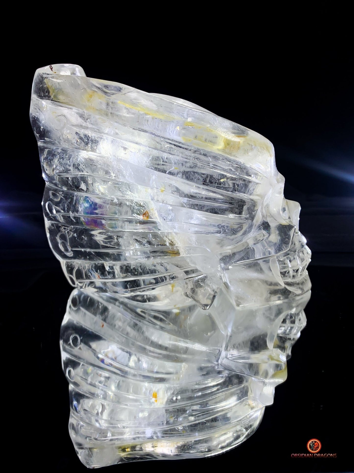 Crâne de Cristal Ailé - Encensoir en Cristal de Roche Pur | obsidian dragons