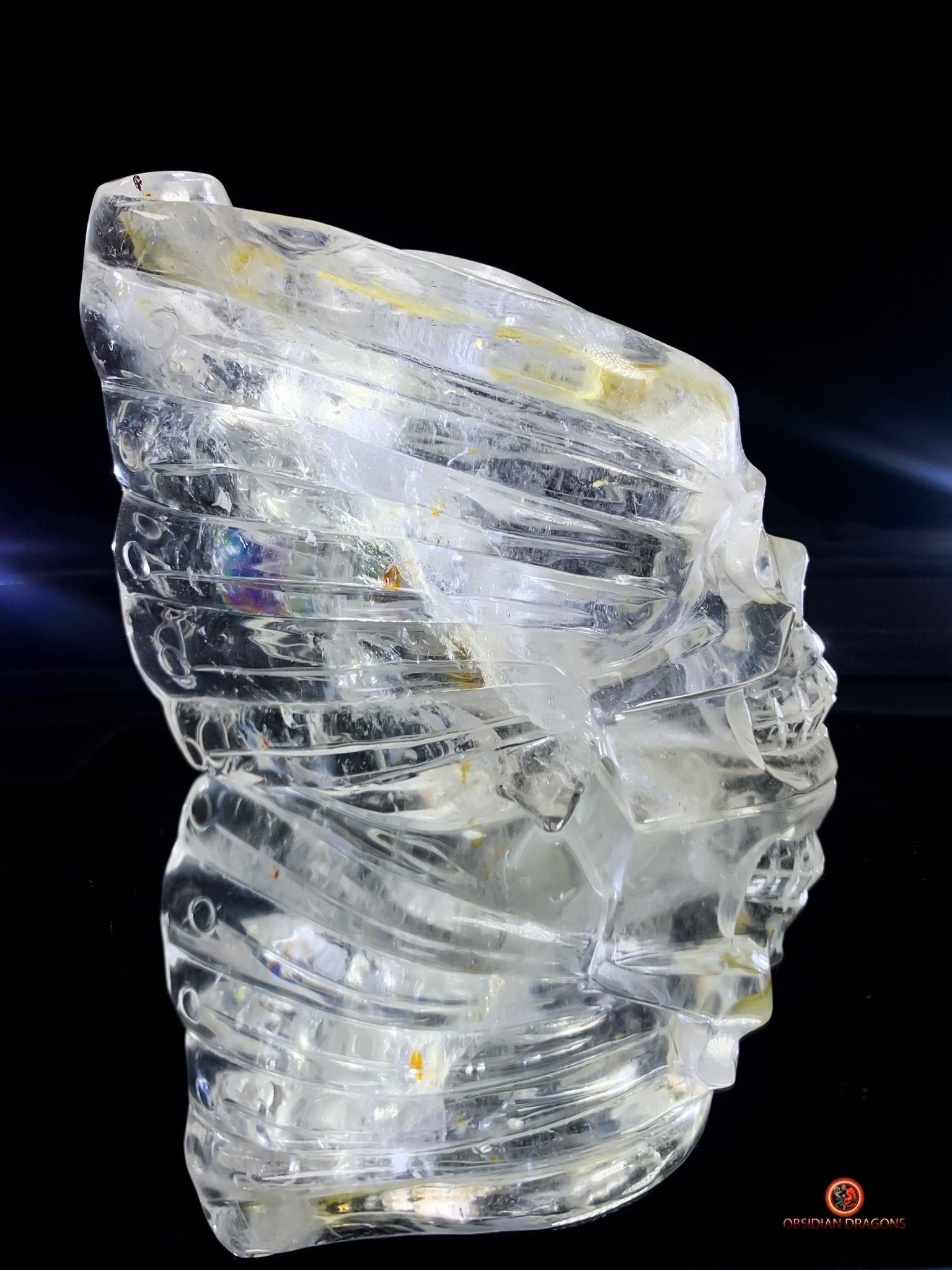 Crâne de Cristal Ailé - Encensoir en Cristal de Roche Pur | obsidian dragons