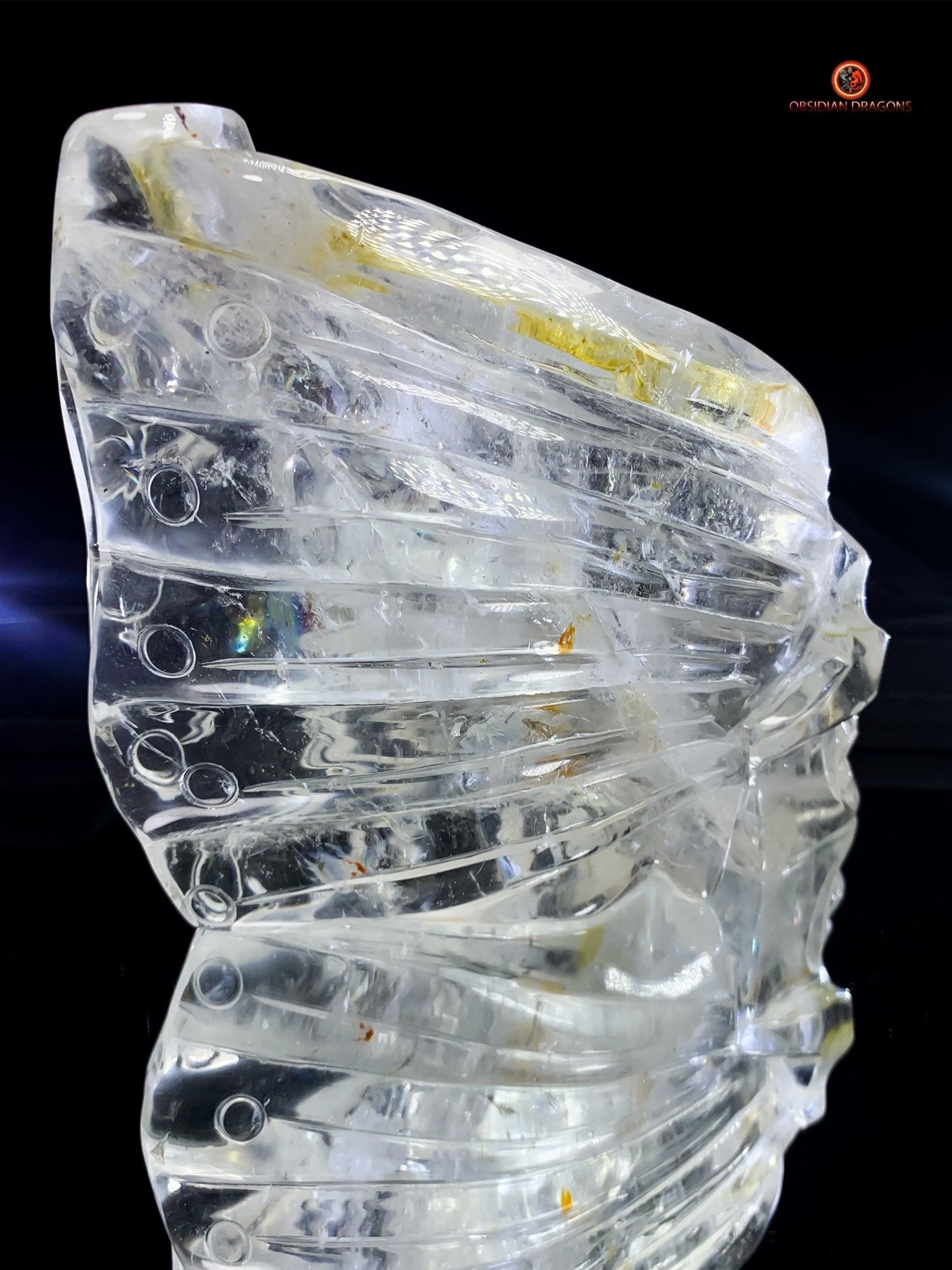 Crâne de Cristal Ailé - Encensoir en Cristal de Roche Pur | obsidian dragons