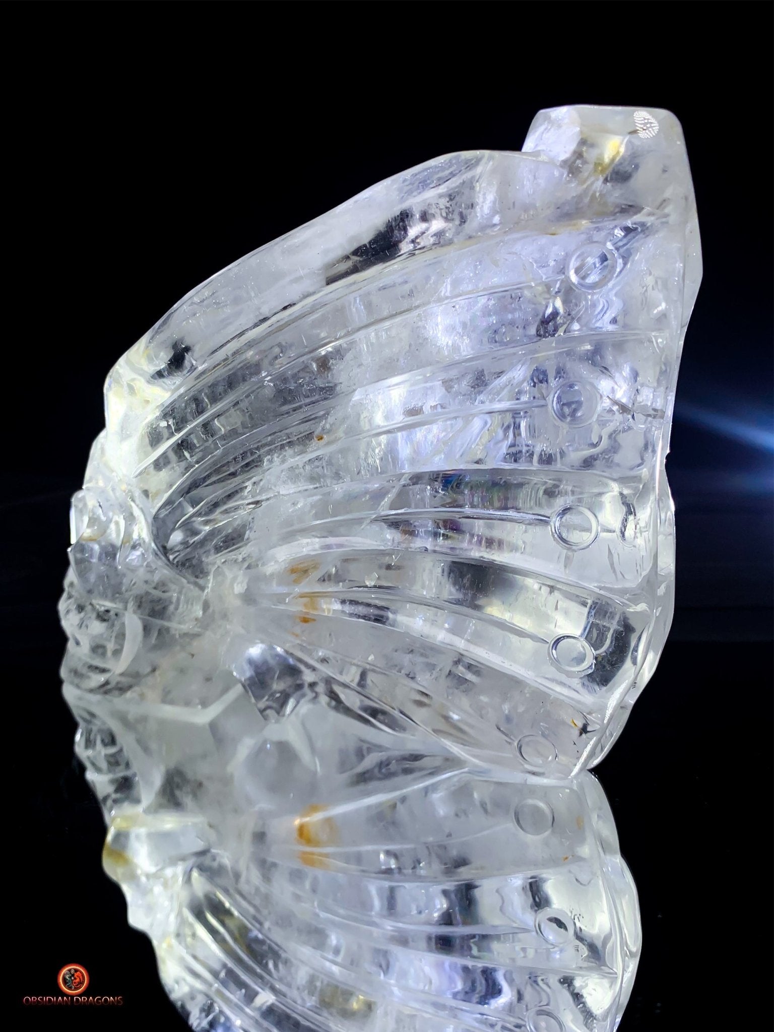 Crâne de Cristal Ailé - Encensoir en Cristal de Roche Pur | obsidian dragons