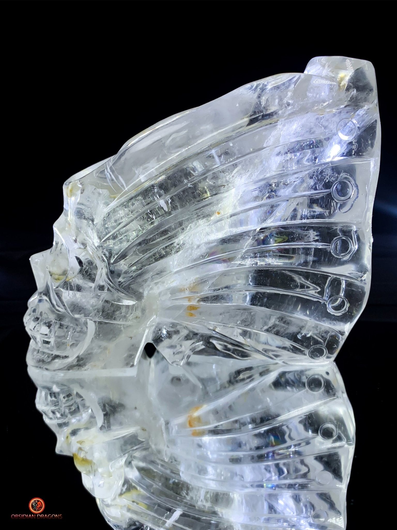 Crâne de Cristal Ailé - Encensoir en Cristal de Roche Pur | obsidian dragons