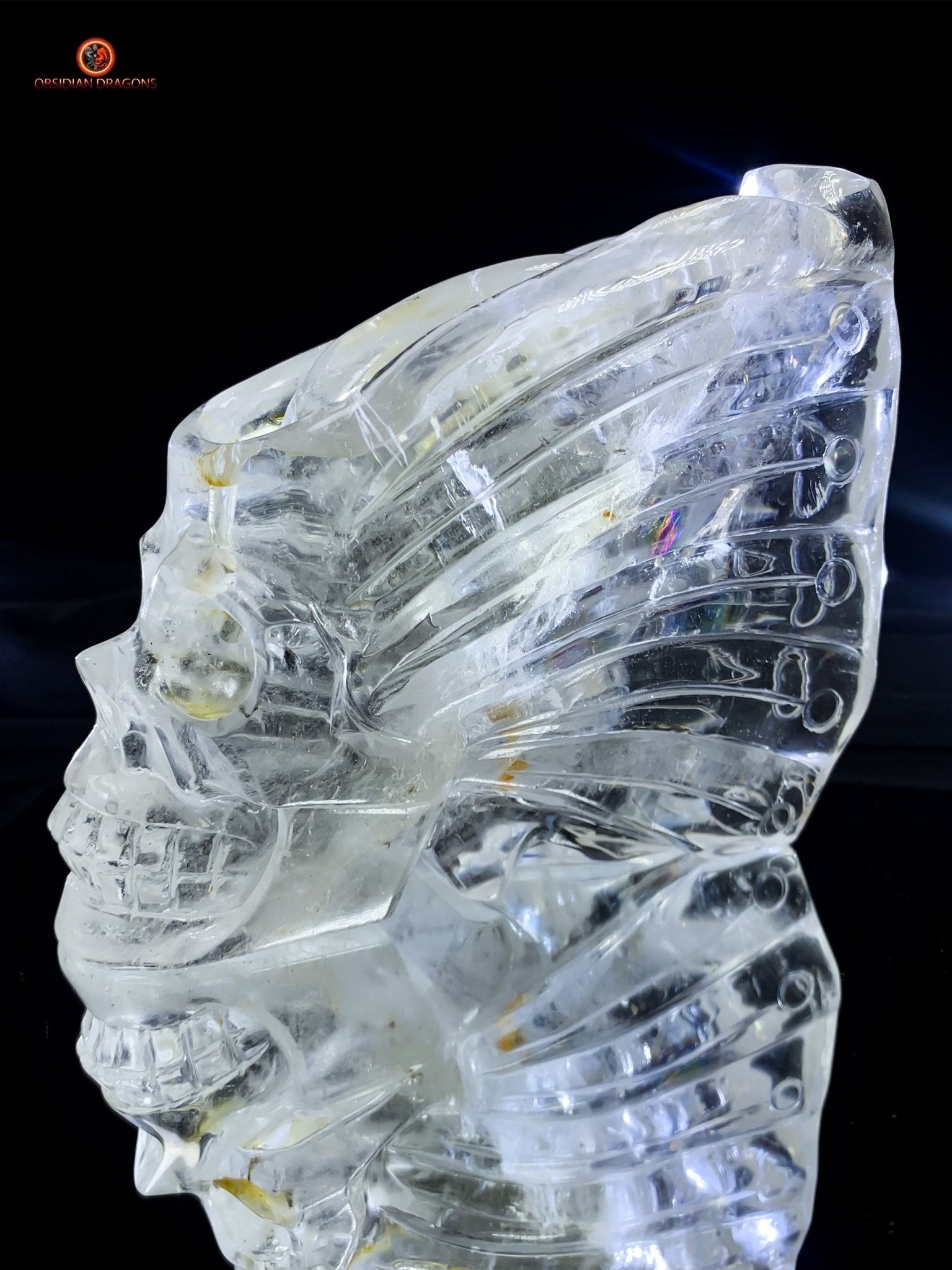 Crâne de Cristal Ailé - Encensoir en Cristal de Roche Pur | obsidian dragons