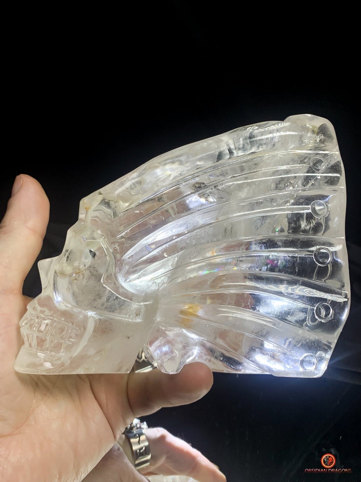 Crâne de Cristal Ailé - Encensoir en Cristal de Roche Pur | obsidian dragons