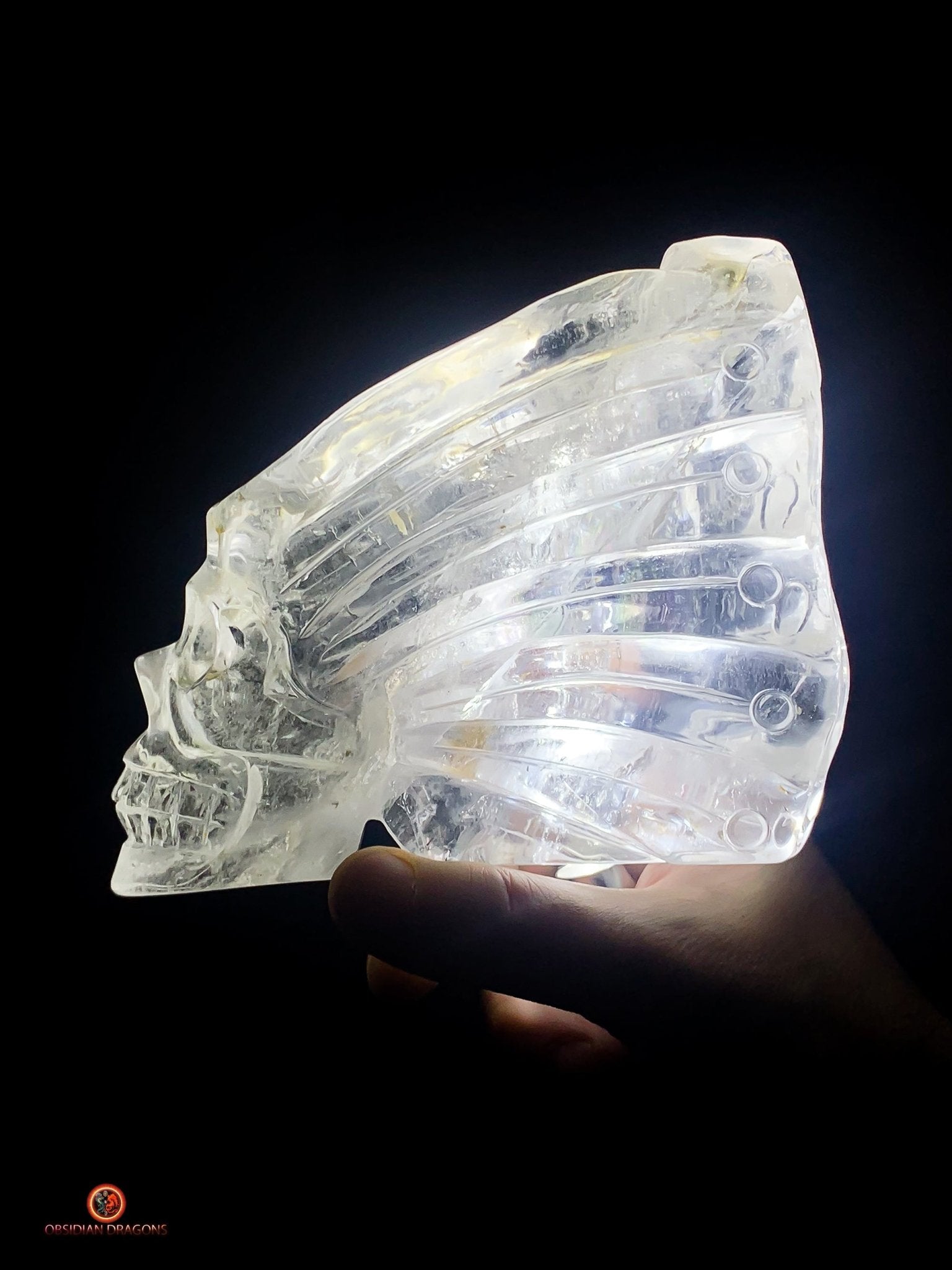 Crâne de Cristal Ailé - Encensoir en Cristal de Roche Pur | obsidian dragons