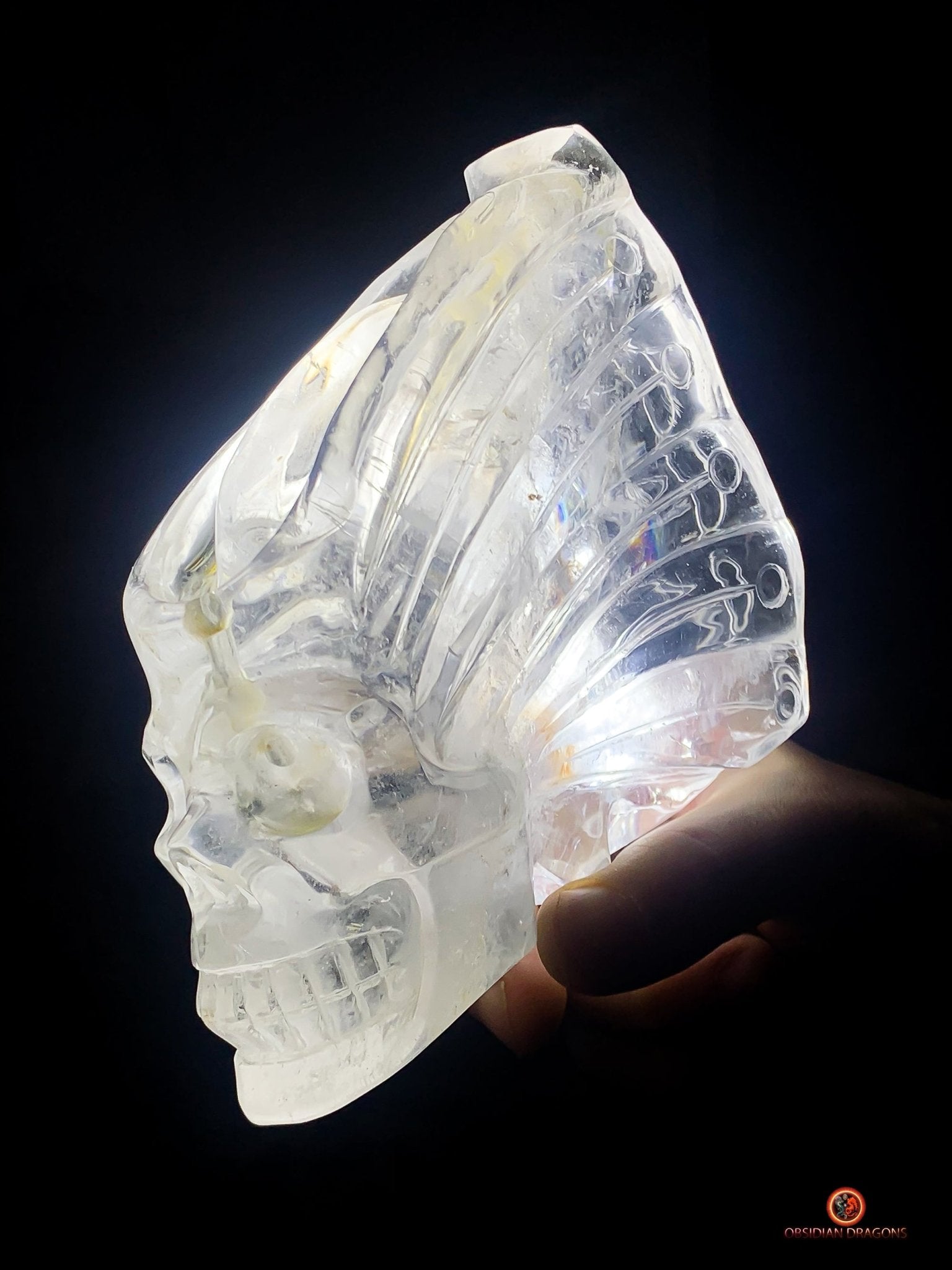 Crâne de Cristal Ailé - Encensoir en Cristal de Roche Pur | obsidian dragons