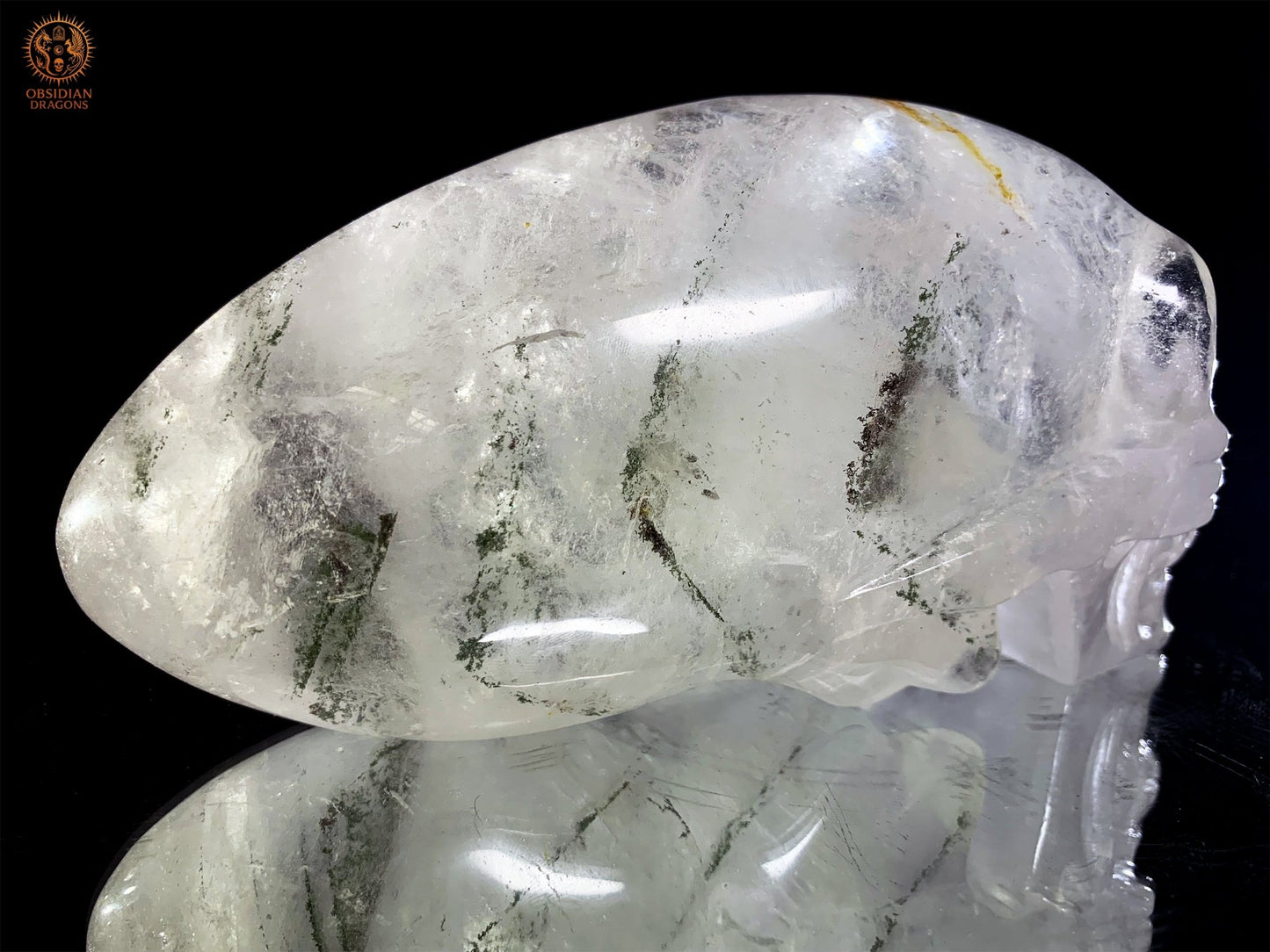Crâne de Cristal Alien en Quartz Lodolite – Reflets Cosmiques | obsidian dragons