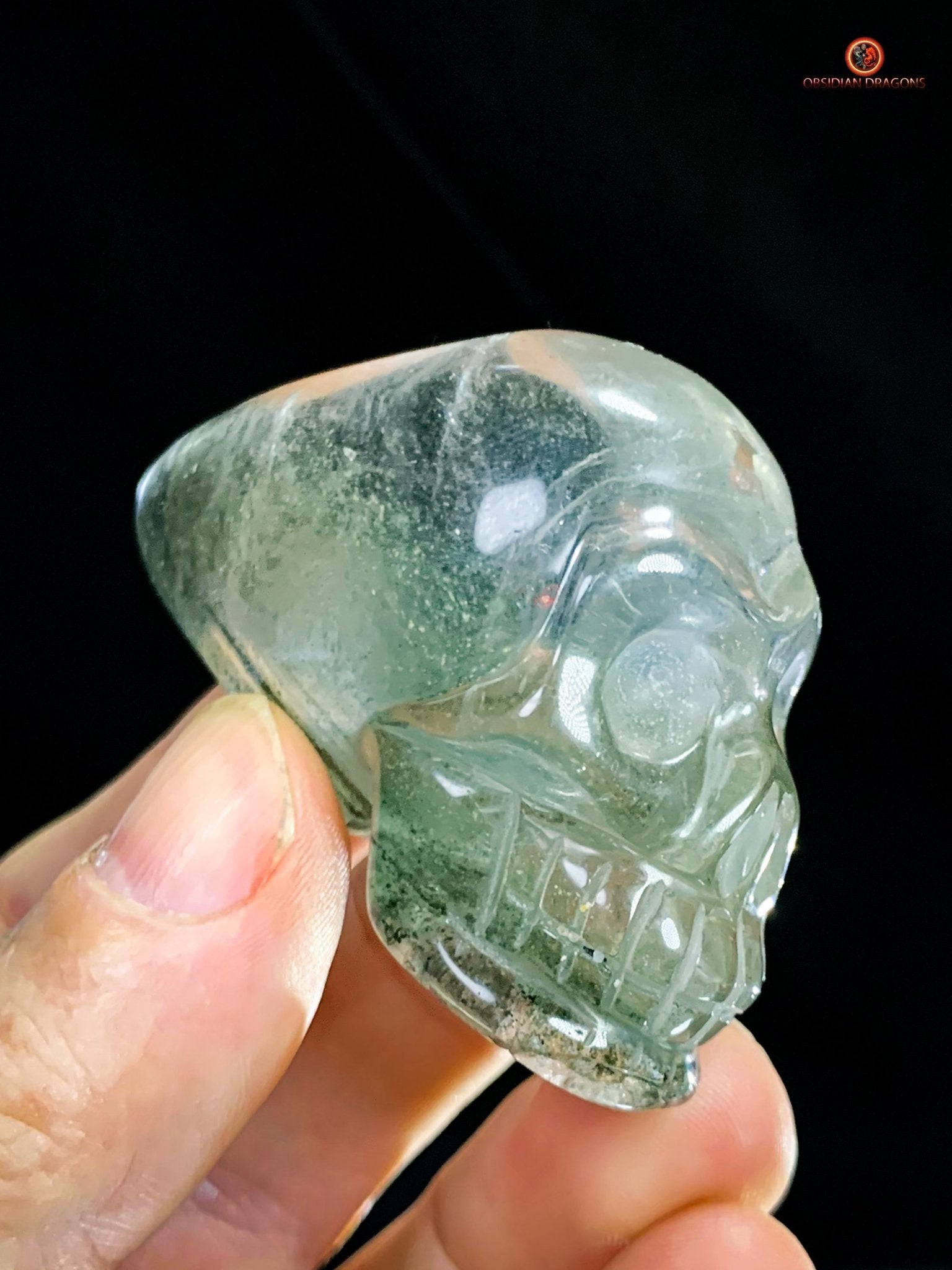 Crâne de cristal allongé - Quartz chlorite - Énergie | obsidian dragons