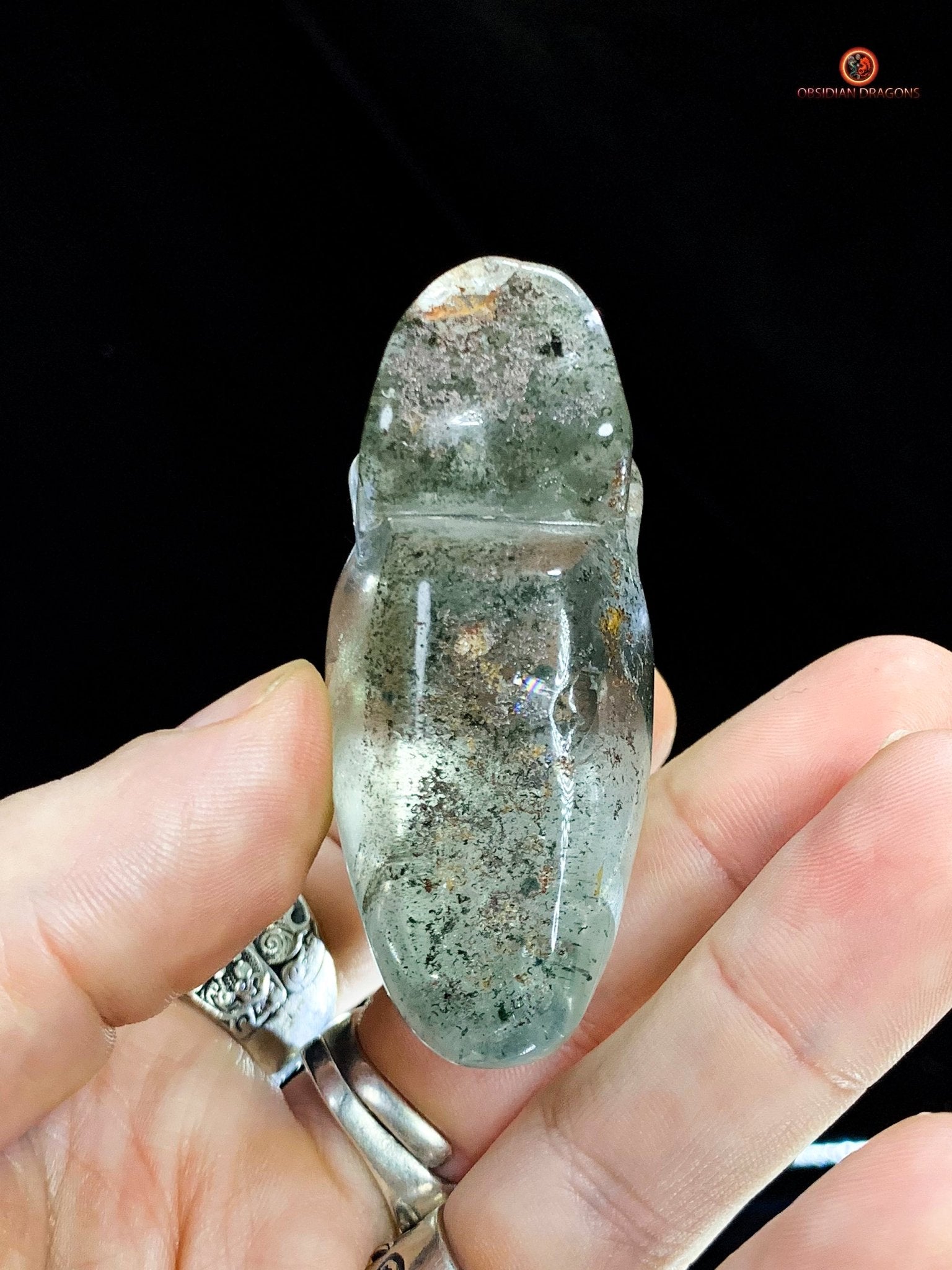 Crâne de cristal allongé - Quartz chlorite - Énergie | obsidian dragons