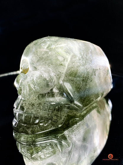 Crâne de cristal allongé - Quartz chlorite - Protection | obsidian dragons