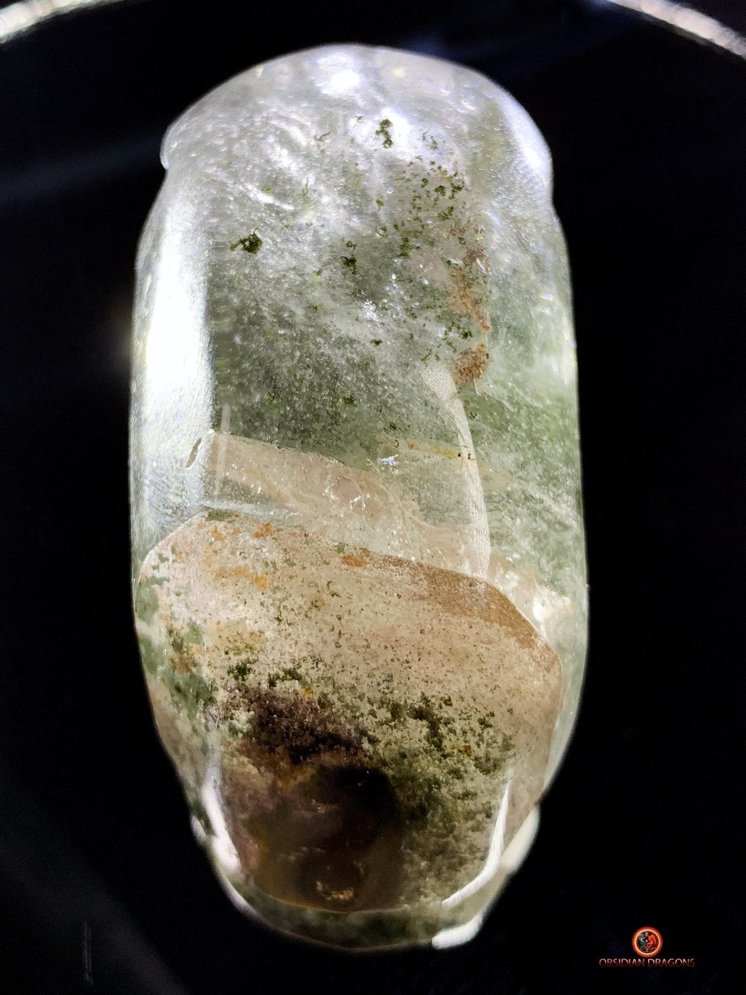 Crâne de cristal allongé - Quartz chlorite - Protection | obsidian dragons