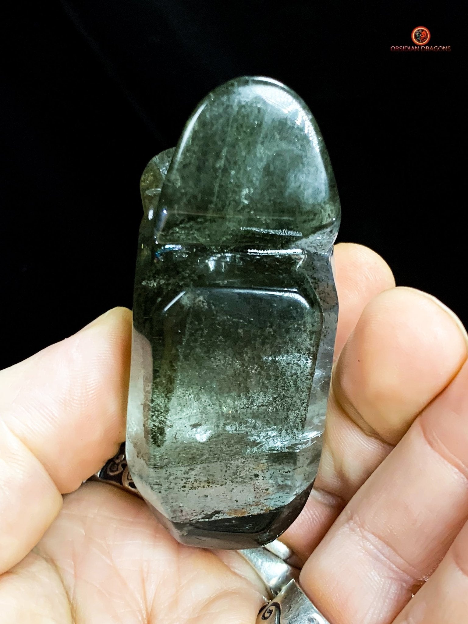 Crâne de cristal allongé - Quartz chlorite - Protection | obsidian dragons