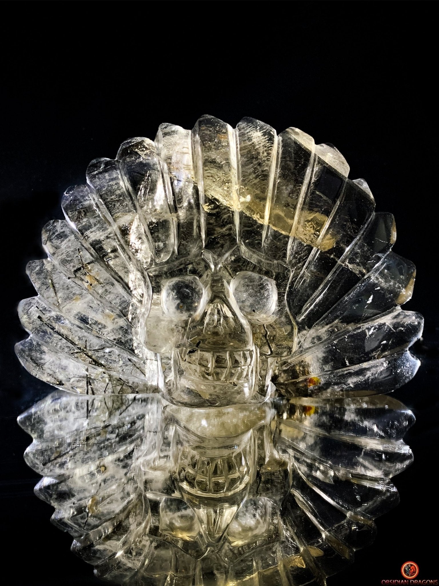 Crâne de Cristal Chamane - Quartz Fumé à Tourmaline Noire - obsidian dragons