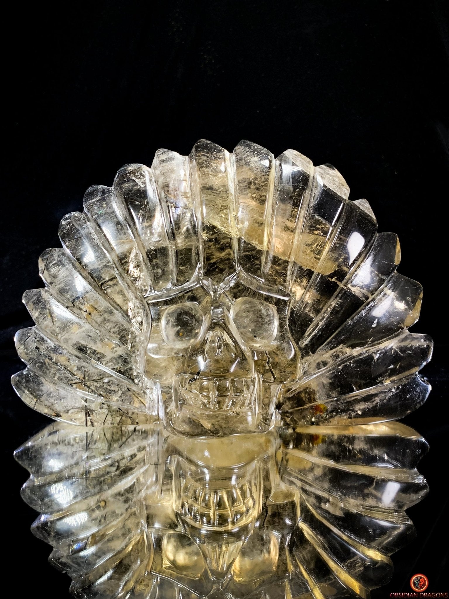 Crâne de Cristal Chamane - Quartz Fumé à Tourmaline Noire | obsidian dragons