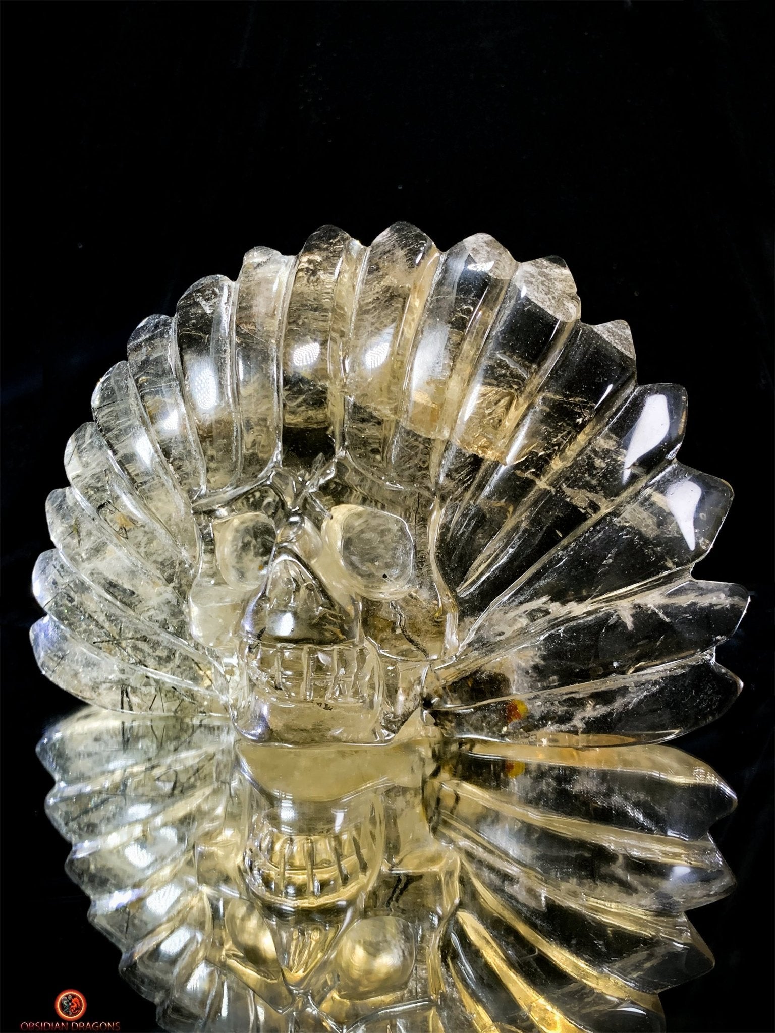 Crâne de Cristal Chamane - Quartz Fumé à Tourmaline Noire | obsidian dragons