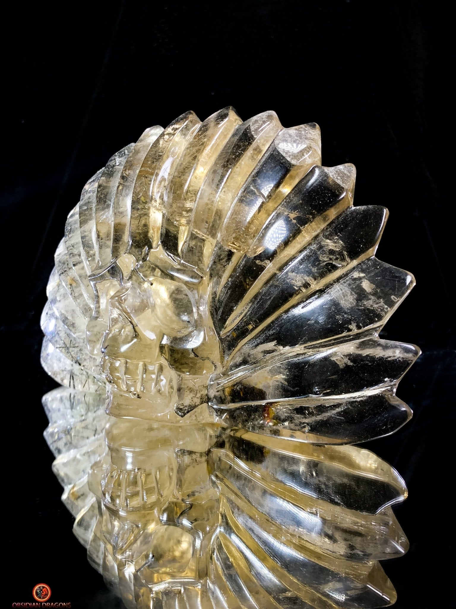 Crâne de Cristal Chamane - Quartz Fumé à Tourmaline Noire | obsidian dragons