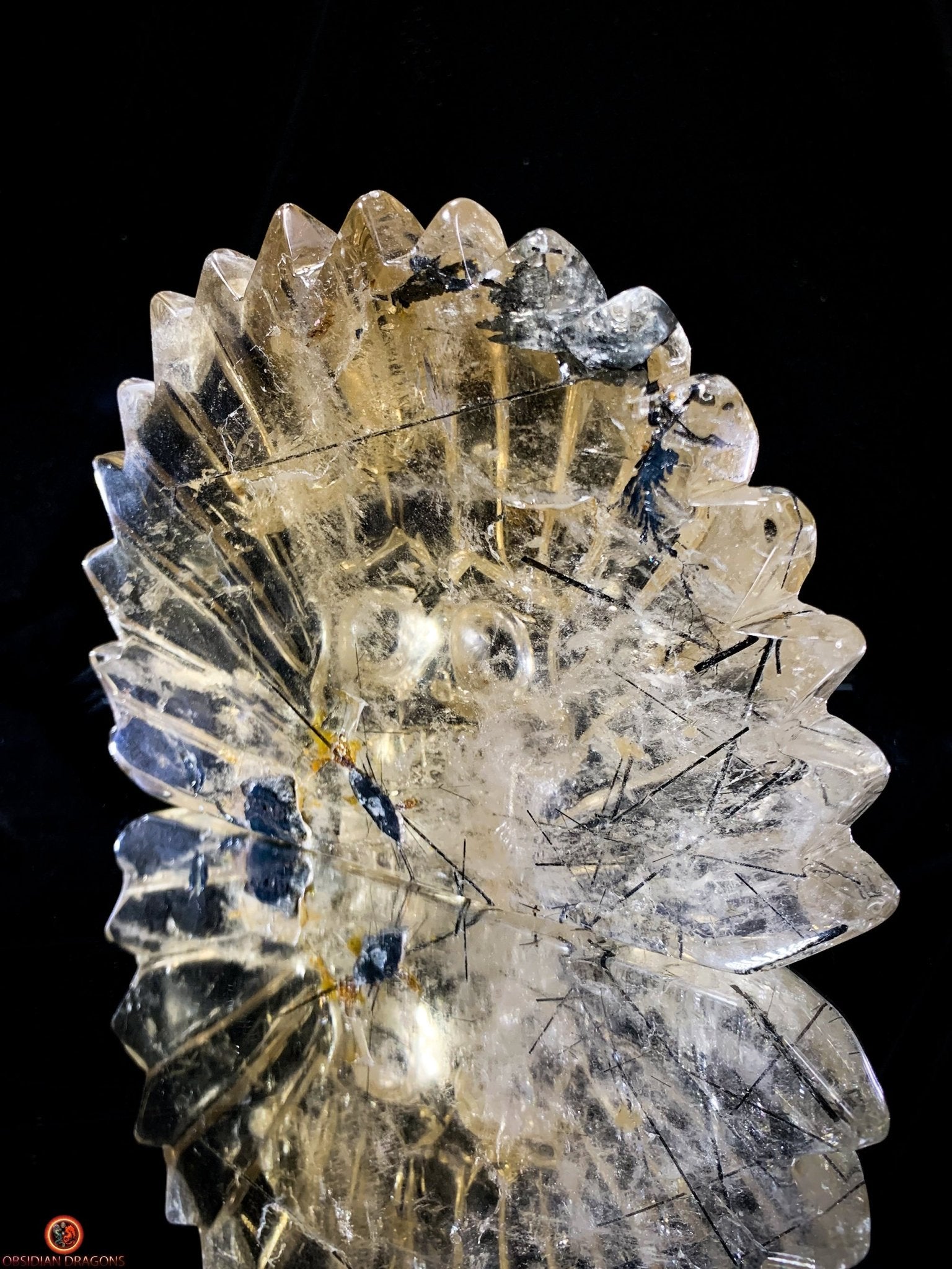 Crâne de Cristal Chamane - Quartz Fumé à Tourmaline Noire | obsidian dragons