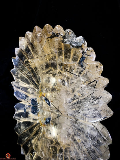 Crâne de Cristal Chamane - Quartz Fumé à Tourmaline Noire | obsidian dragons
