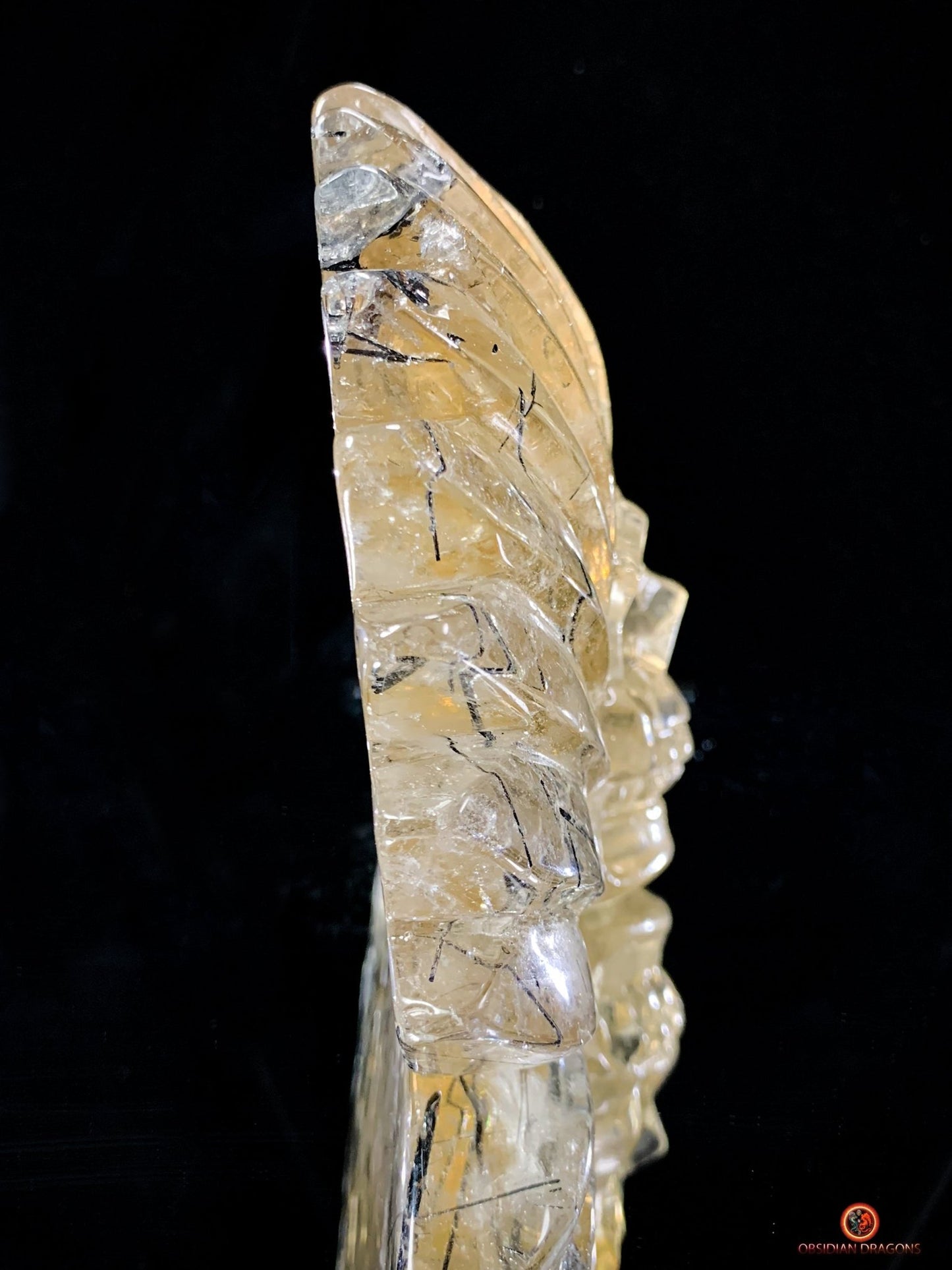 Crâne de Cristal Chamane - Quartz Fumé à Tourmaline Noire - obsidian dragons