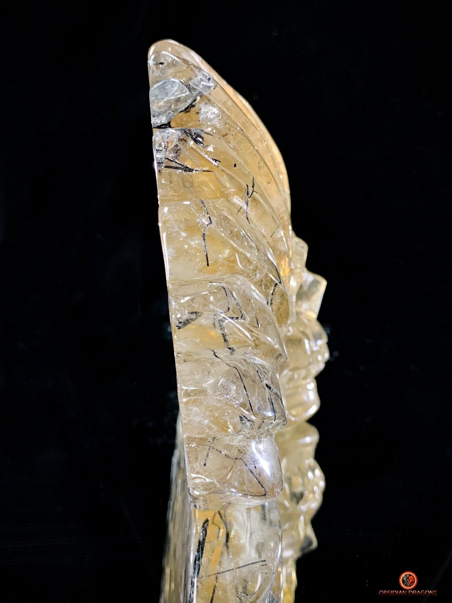 Crâne de Cristal Chamane - Quartz Fumé à Tourmaline Noire - obsidian dragons