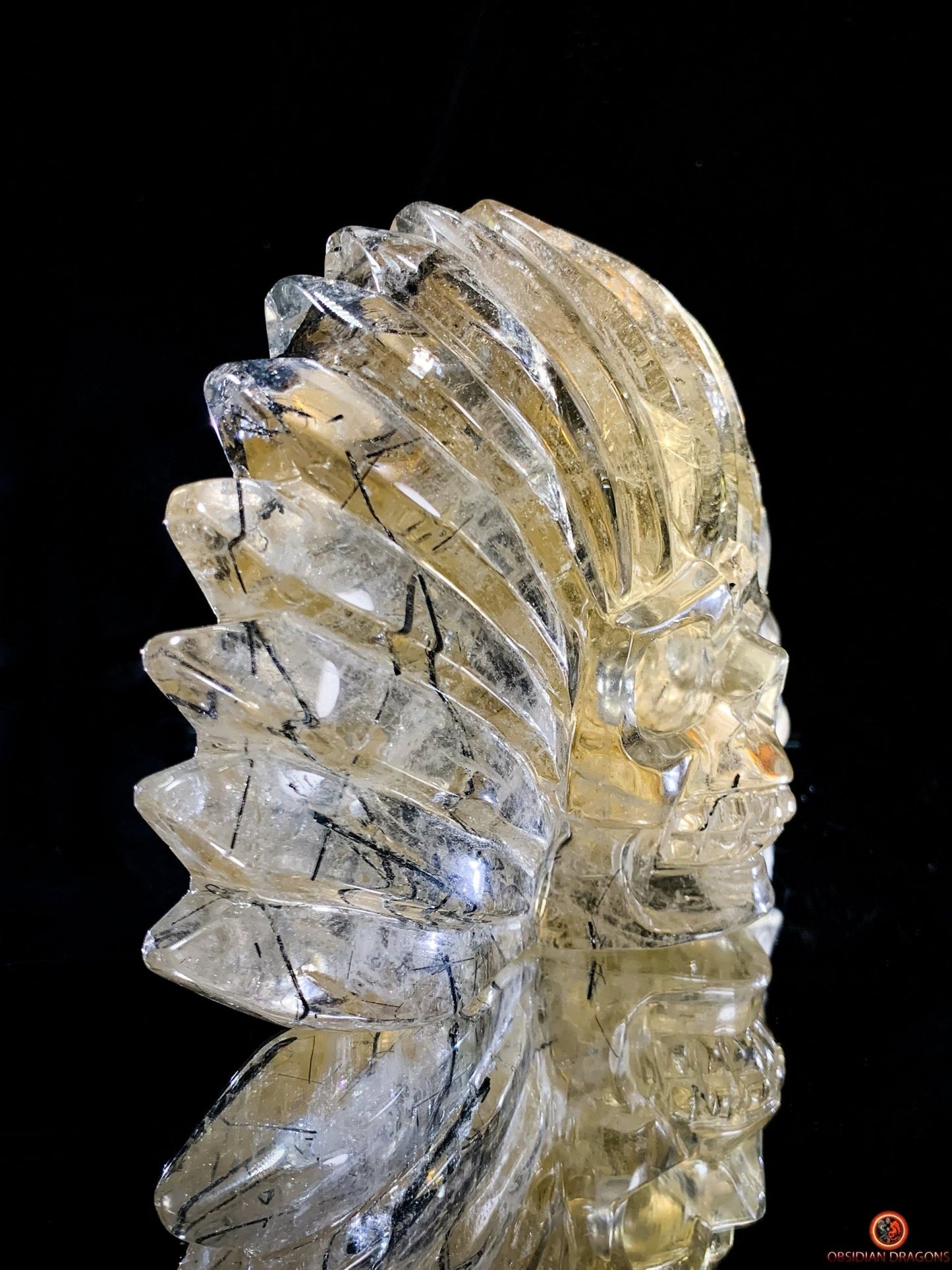 Crâne de Cristal Chamane - Quartz Fumé à Tourmaline Noire - obsidian dragons