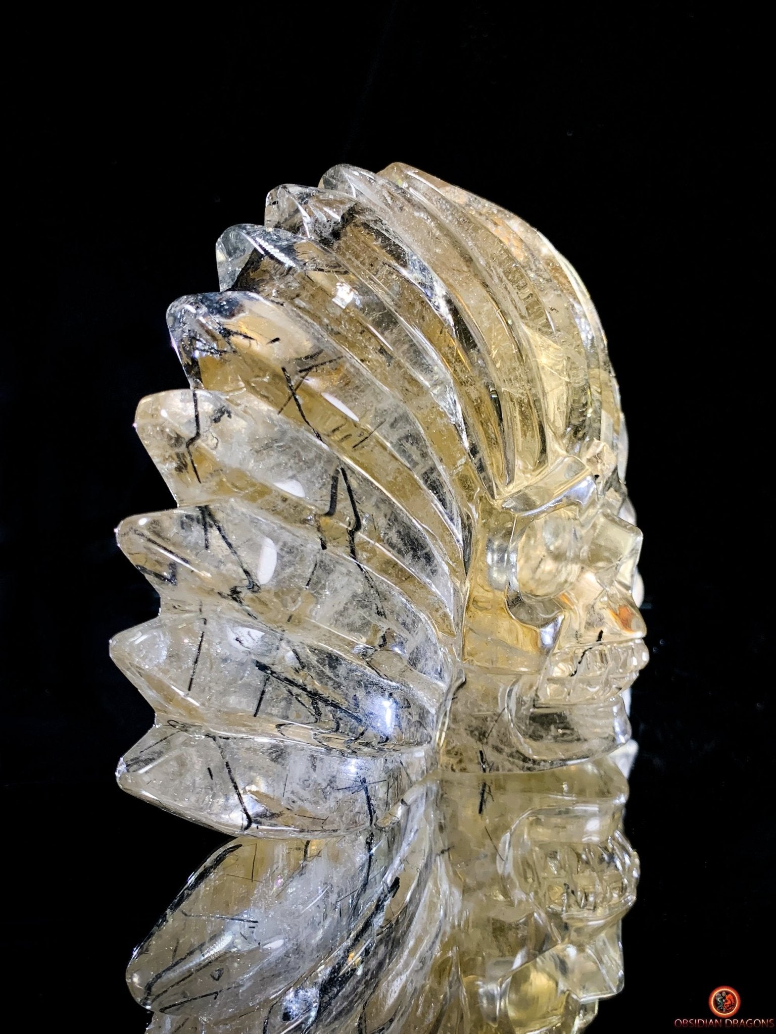 Crâne de Cristal Chamane - Quartz Fumé à Tourmaline Noire - obsidian dragons