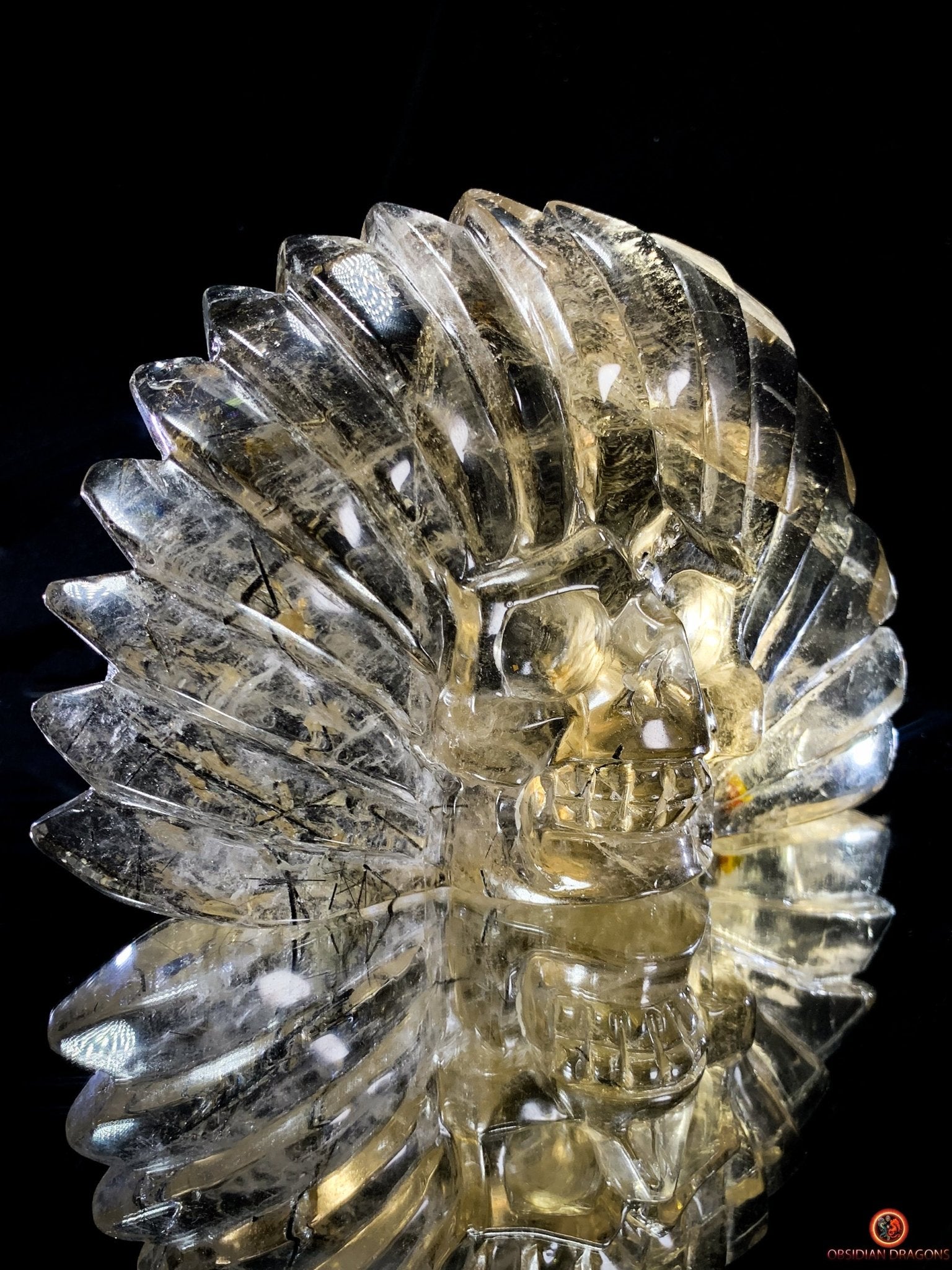 Crâne de Cristal Chamane - Quartz Fumé à Tourmaline Noire | obsidian dragons