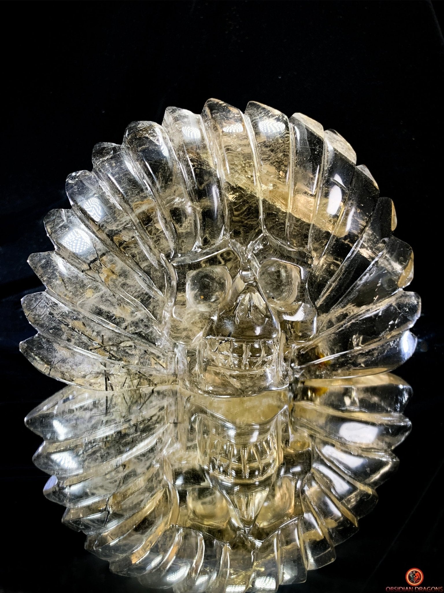 Crâne de Cristal Chamane - Quartz Fumé à Tourmaline Noire | obsidian dragons