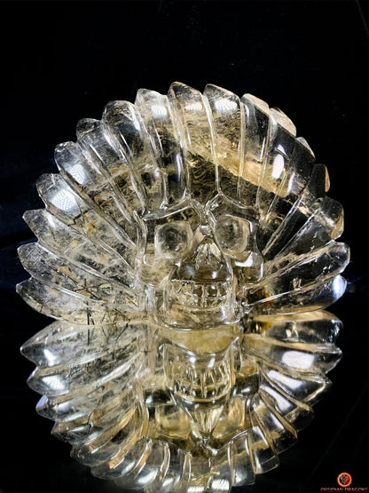 Crâne de Cristal Chamane - Quartz Fumé à Tourmaline Noire | obsidian dragons