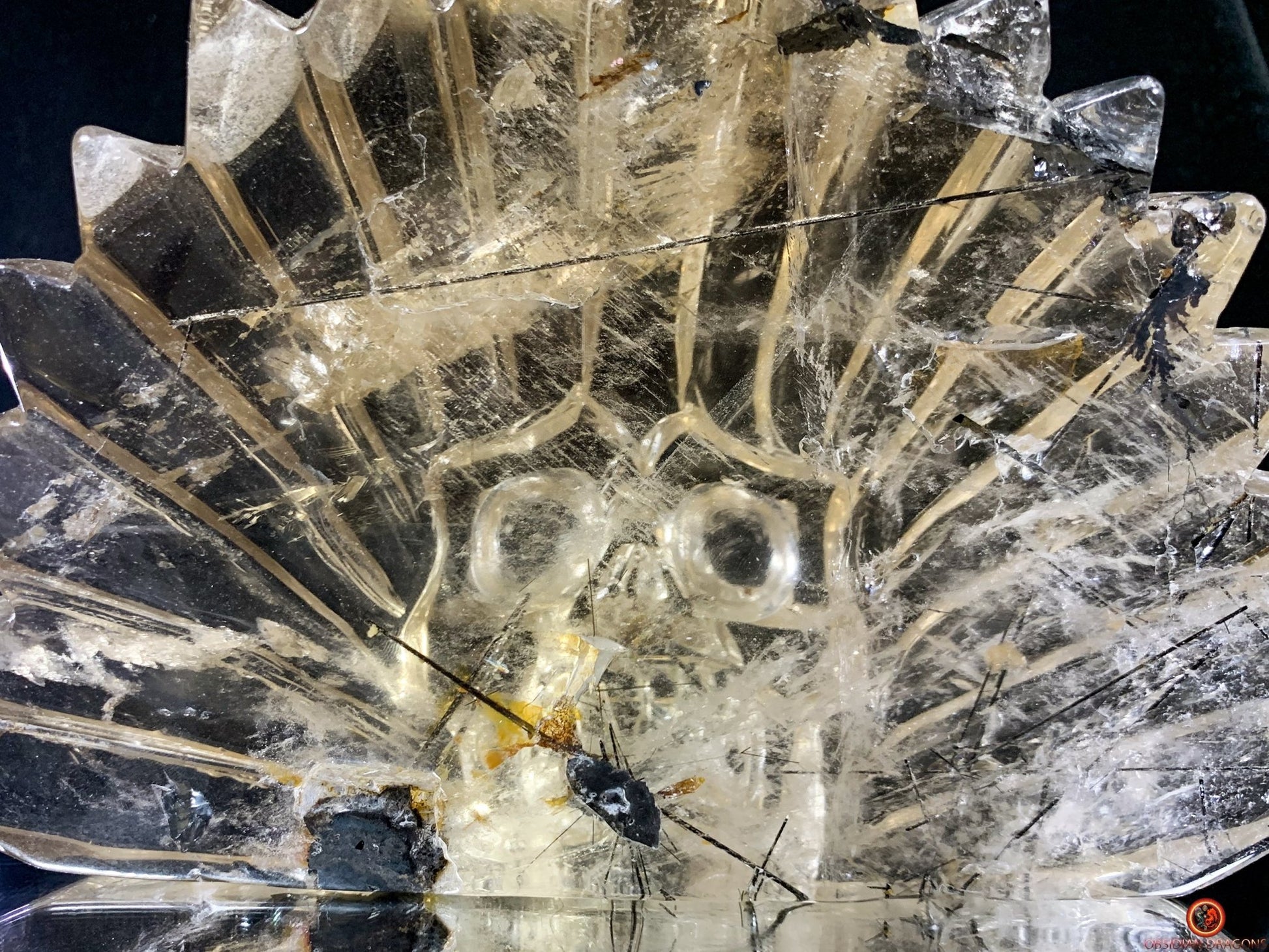 Crâne de Cristal Chamane - Quartz Fumé à Tourmaline Noire | obsidian dragons