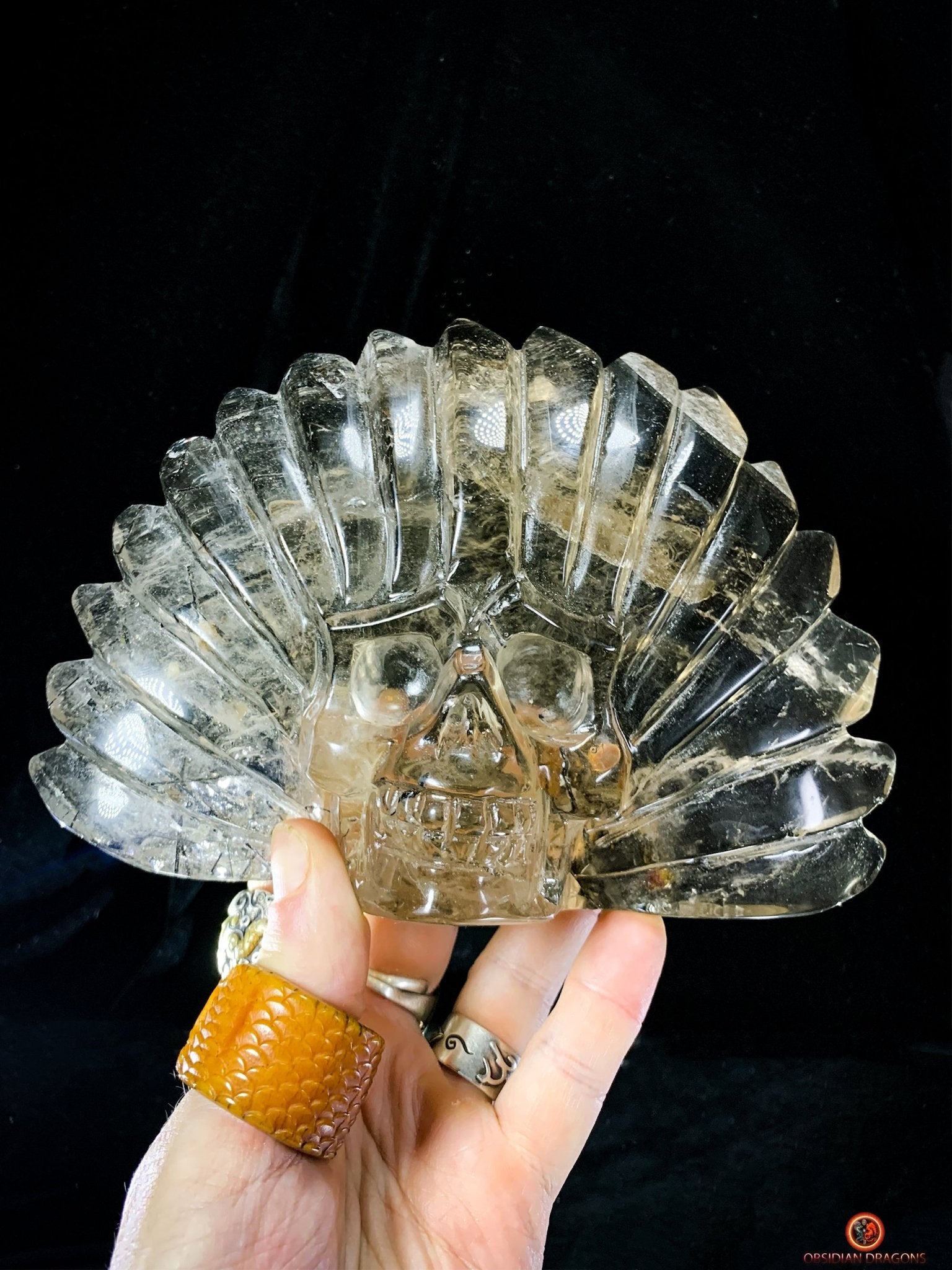 Crâne de Cristal Chamane - Quartz Fumé à Tourmaline Noire | obsidian dragons