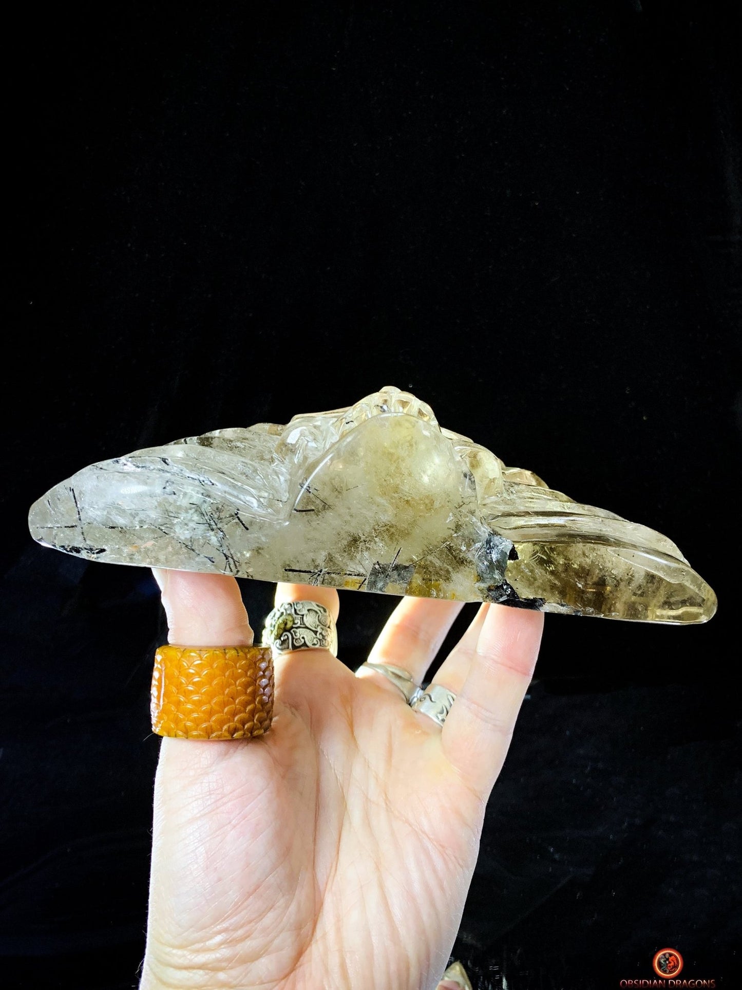 Crâne de Cristal Chamane - Quartz Fumé à Tourmaline Noire - obsidian dragons
