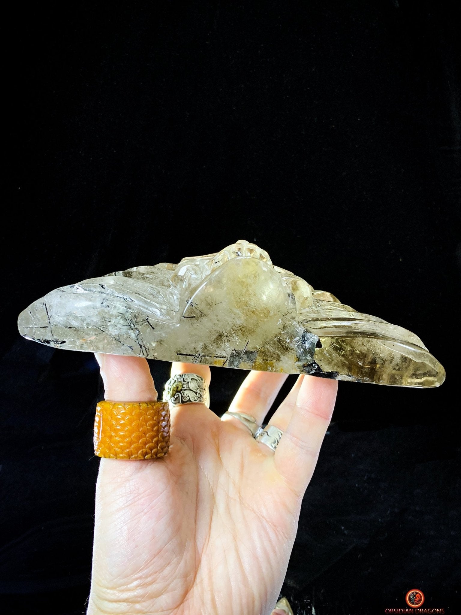 Crâne de Cristal Chamane - Quartz Fumé à Tourmaline Noire - obsidian dragons