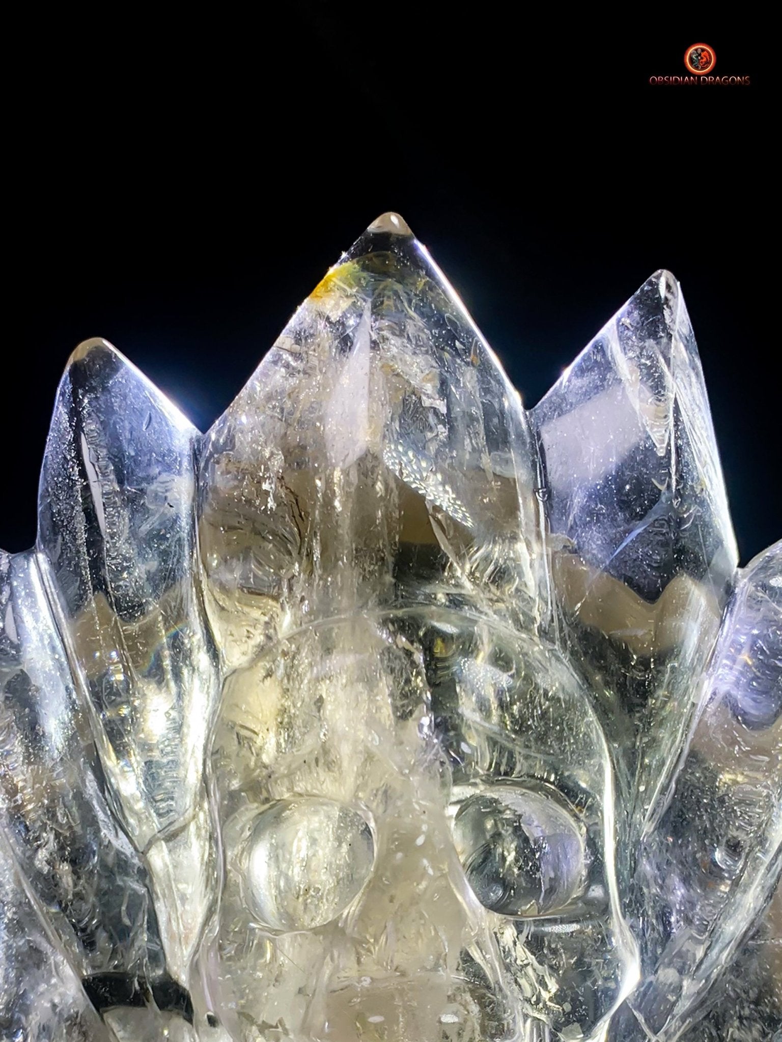Crâne de Cristal Couronné - Cristal de Roche Naturel | obsidian dragons