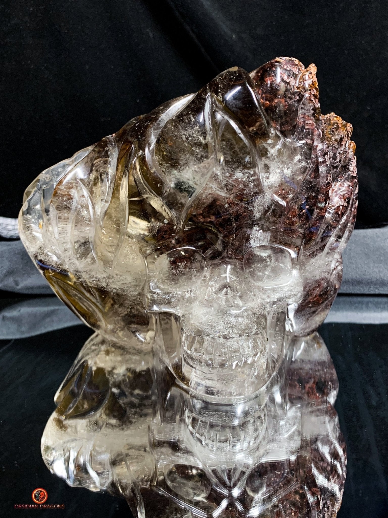 Crâne de Cristal Enflammé - Cristal de Roche Chlorite | obsidian dragons