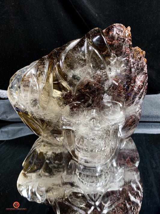 Crâne de Cristal Enflammé - Cristal de Roche Chlorite | obsidian dragons