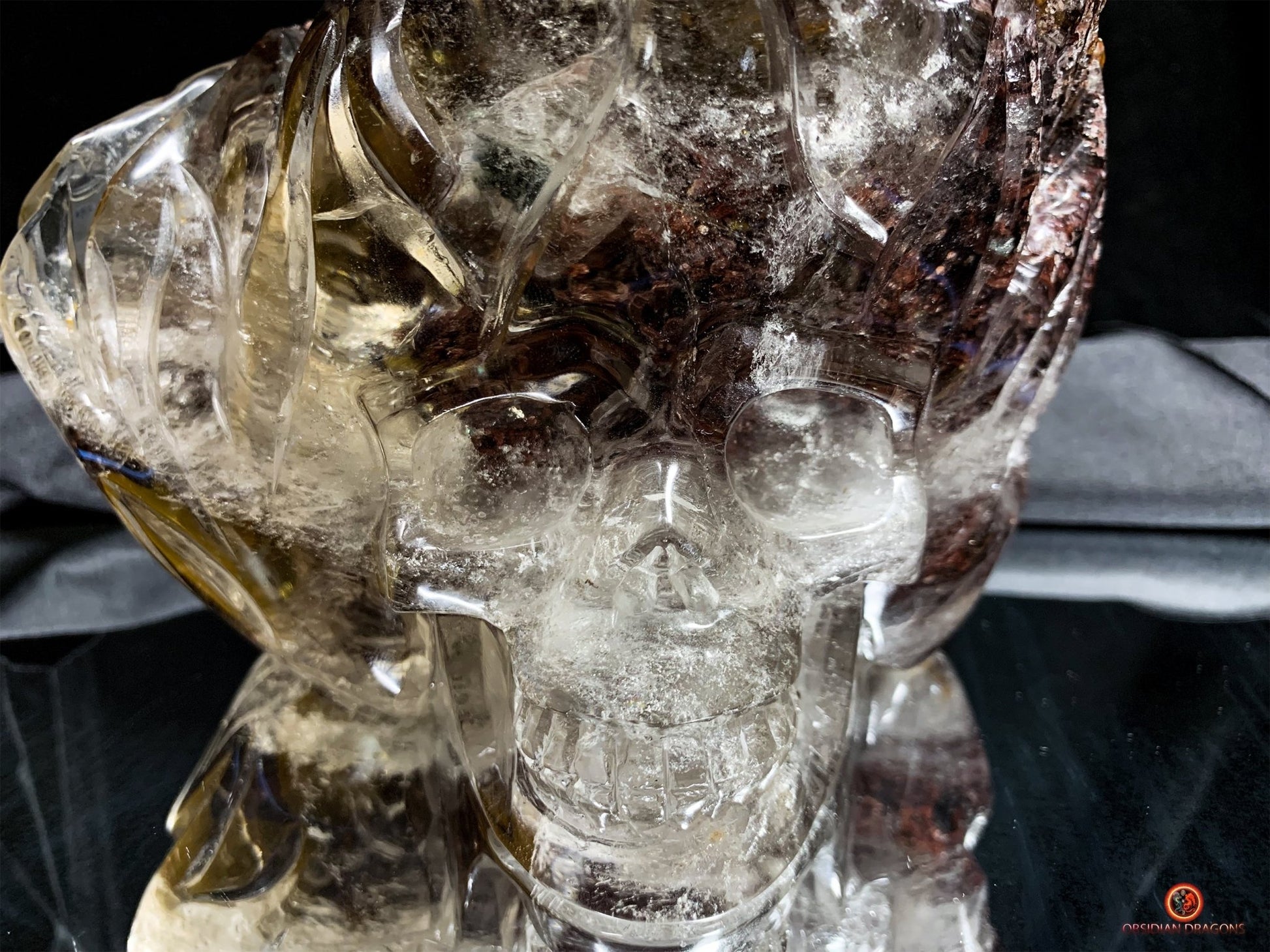 Crâne de Cristal Enflammé - Cristal de Roche Chlorite | obsidian dragons