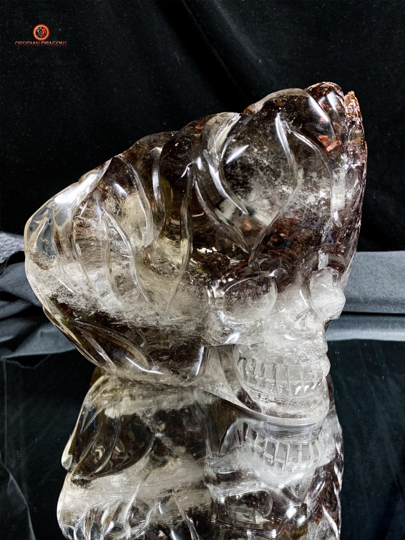 Crâne de Cristal Enflammé - Cristal de Roche Chlorite | obsidian dragons
