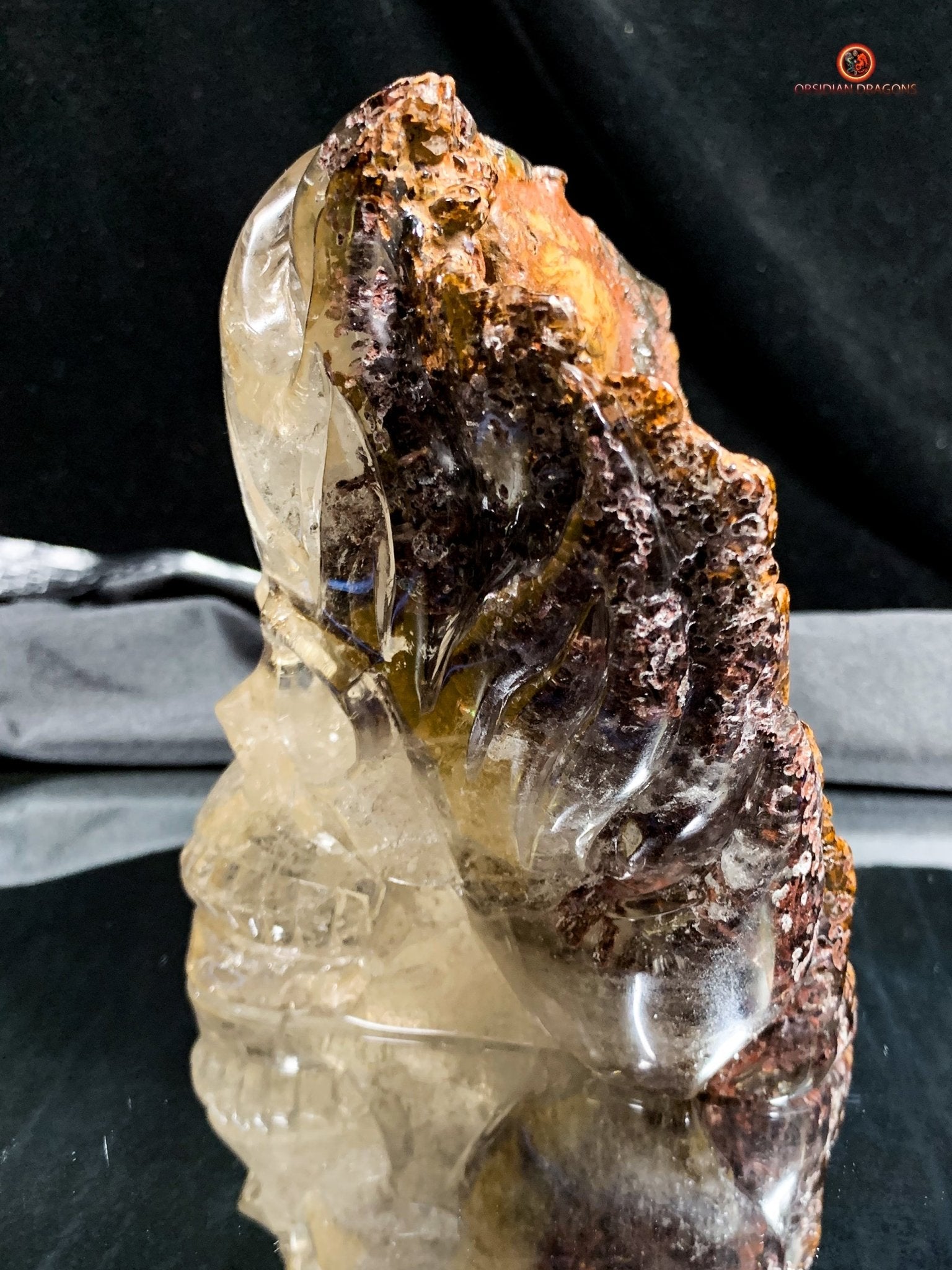 Crâne de Cristal Enflammé - Cristal de Roche Chlorite | obsidian dragons