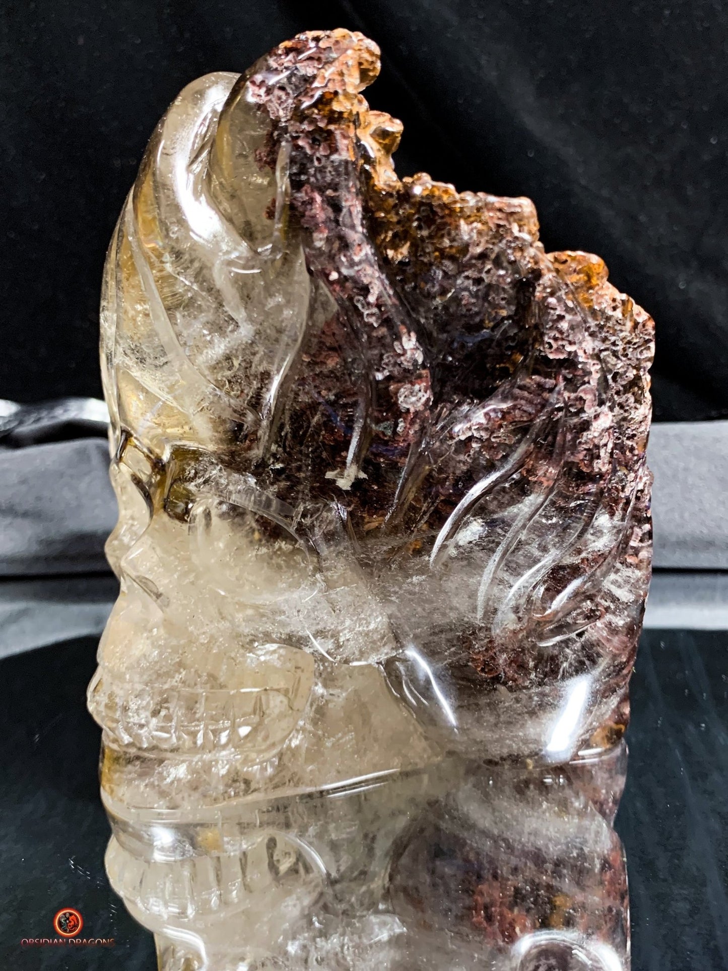 Crâne de Cristal Enflammé - Cristal de Roche Chlorite | obsidian dragons