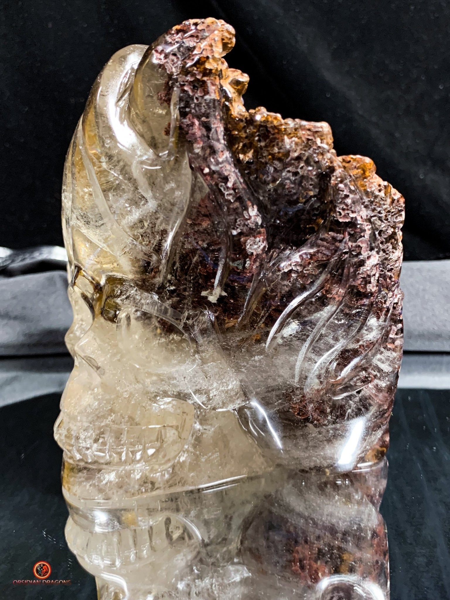 Crâne de Cristal Enflammé - Cristal de Roche Chlorite | obsidian dragons