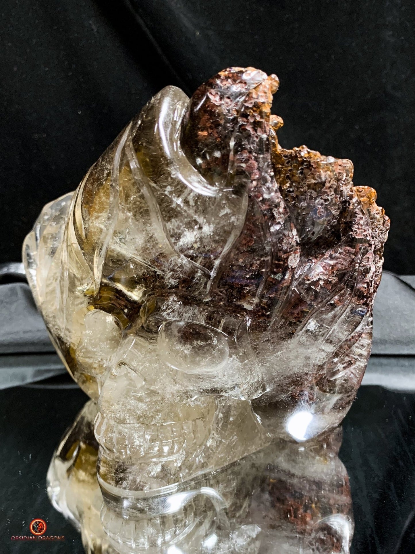 Crâne de Cristal Enflammé - Cristal de Roche Chlorite | obsidian dragons