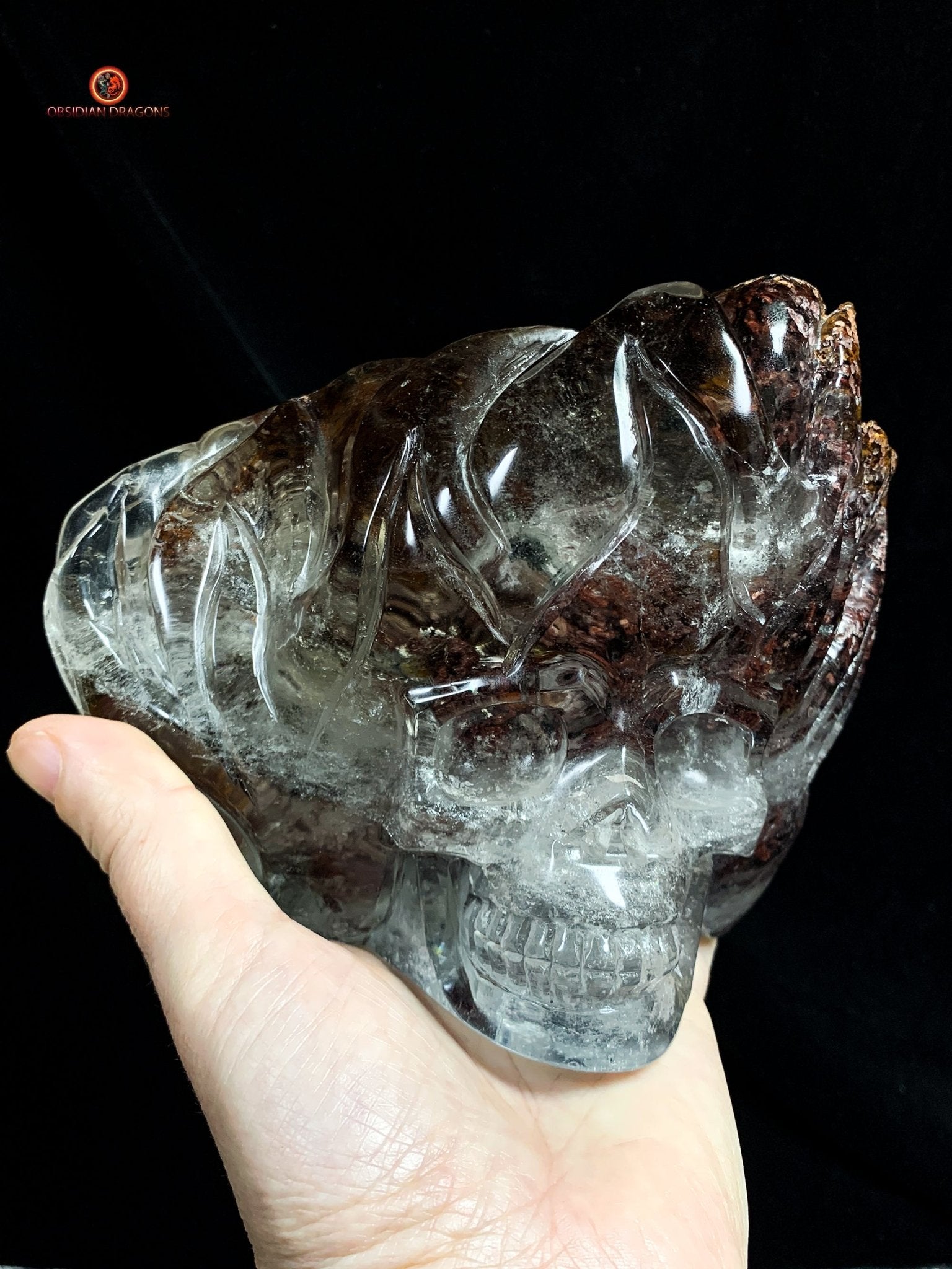 Crâne de Cristal Enflammé - Cristal de Roche Chlorite | obsidian dragons