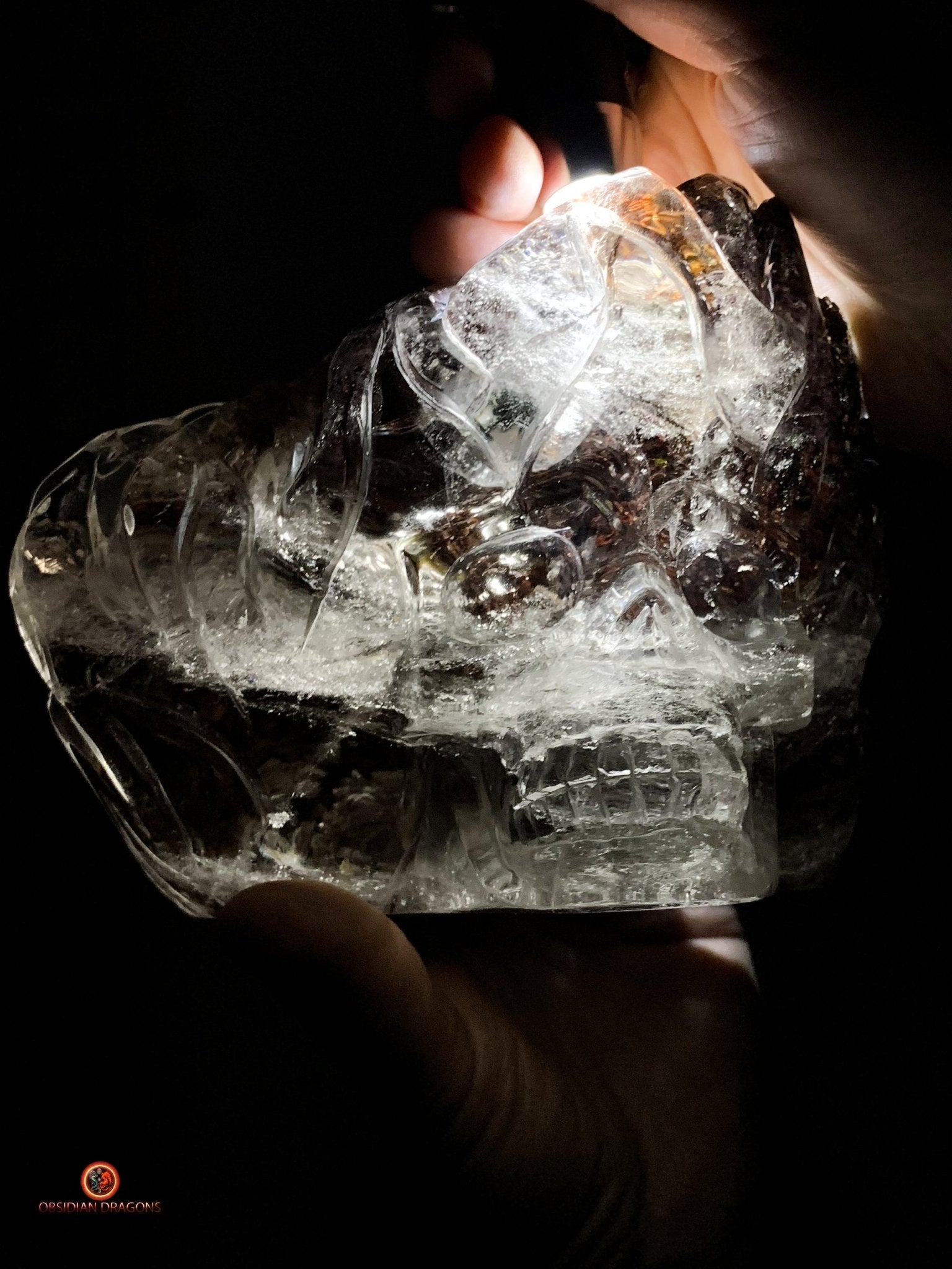 Crâne de Cristal Enflammé - Cristal de Roche Chlorite | obsidian dragons
