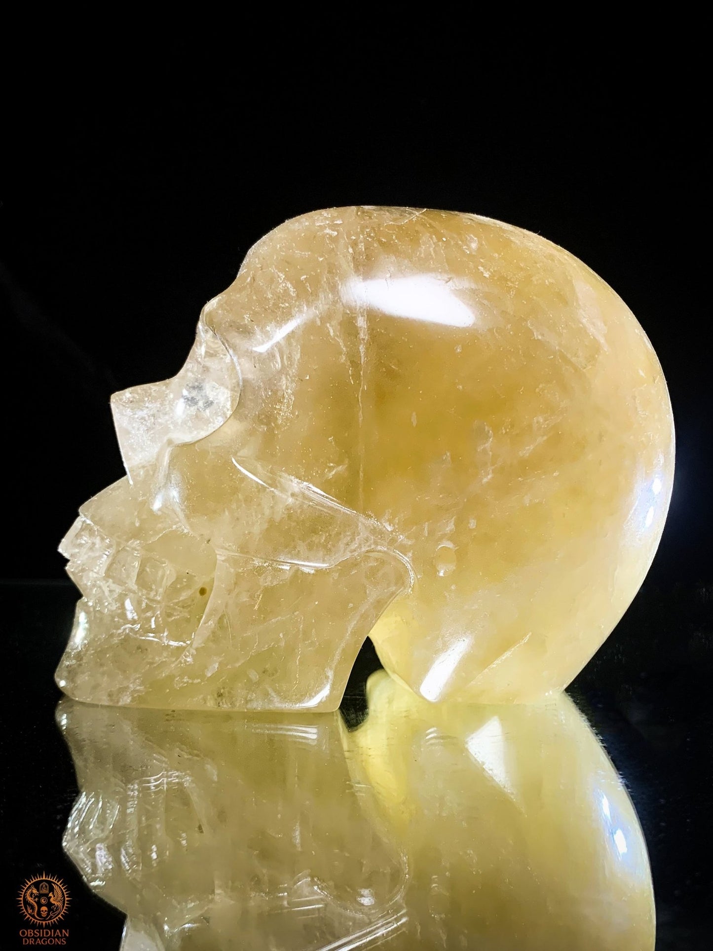 Crâne de Cristal Quartz Fumé Naturel – Reflets Arc-en-Ciel | obsidian dragons