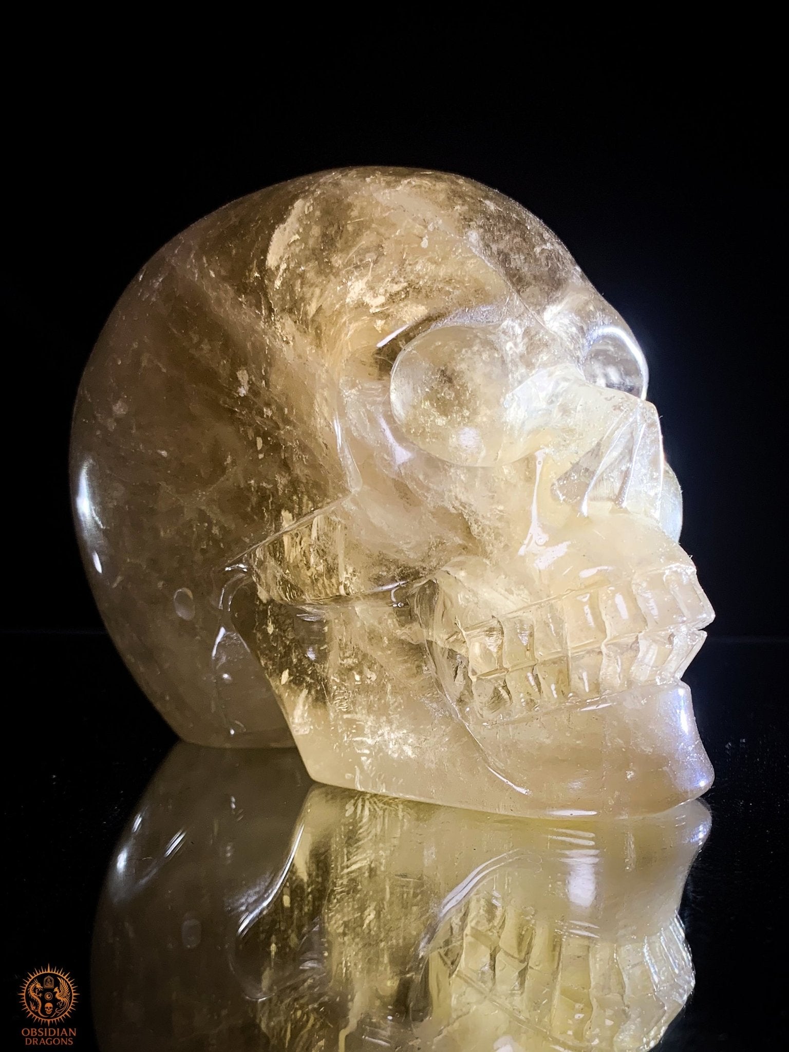 Crâne de Cristal Quartz Fumé Naturel – Reflets Arc-en-Ciel | obsidian dragons