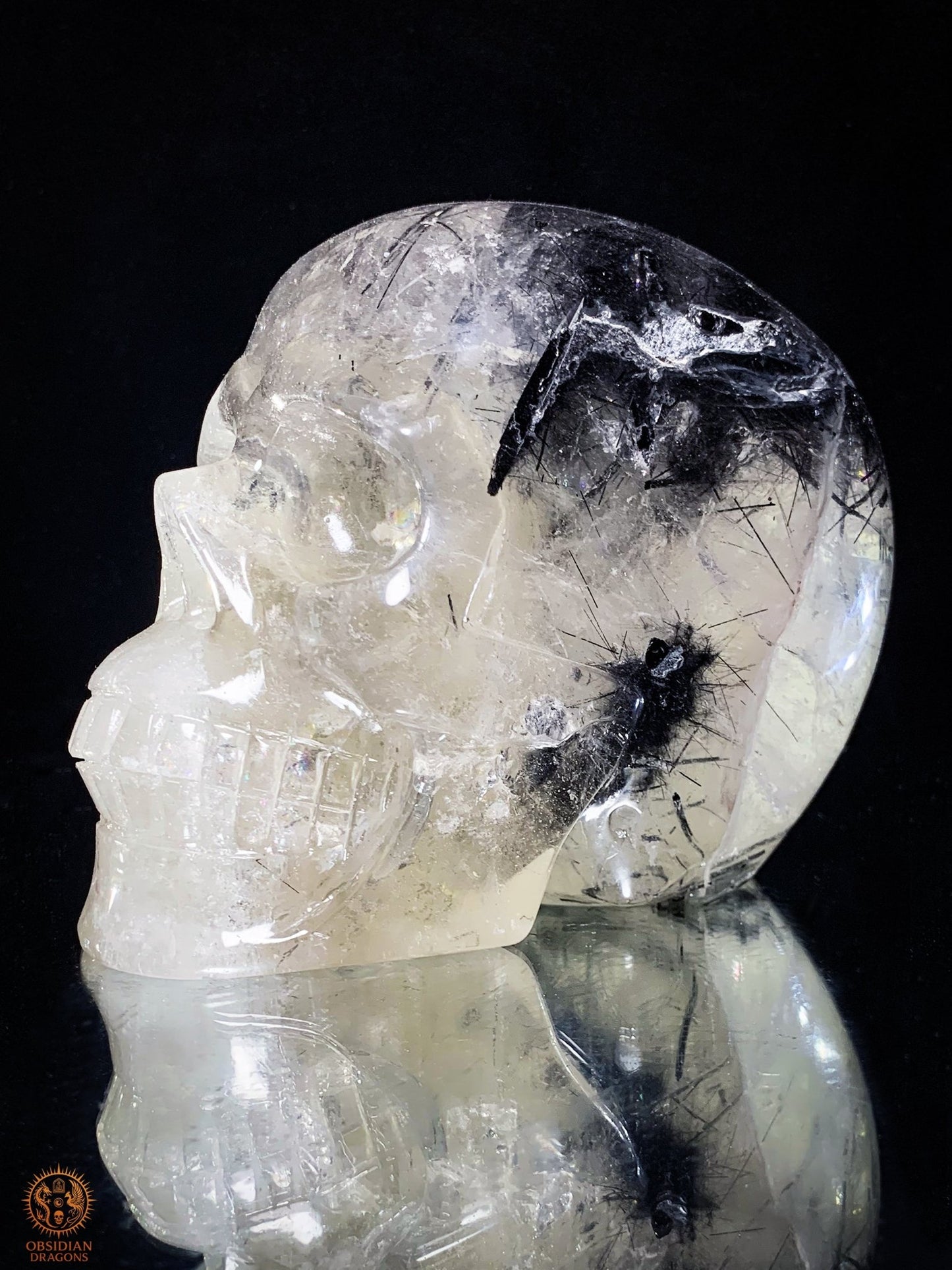 Crâne de Cristal - cristal de roche à Tourmaline Noire – Rare | obsidian dragons