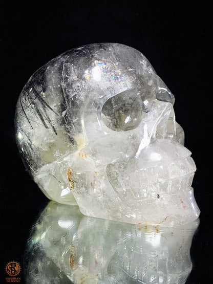 Crâne de Cristal - cristal de roche à Tourmaline Noire – Rare | obsidian dragons