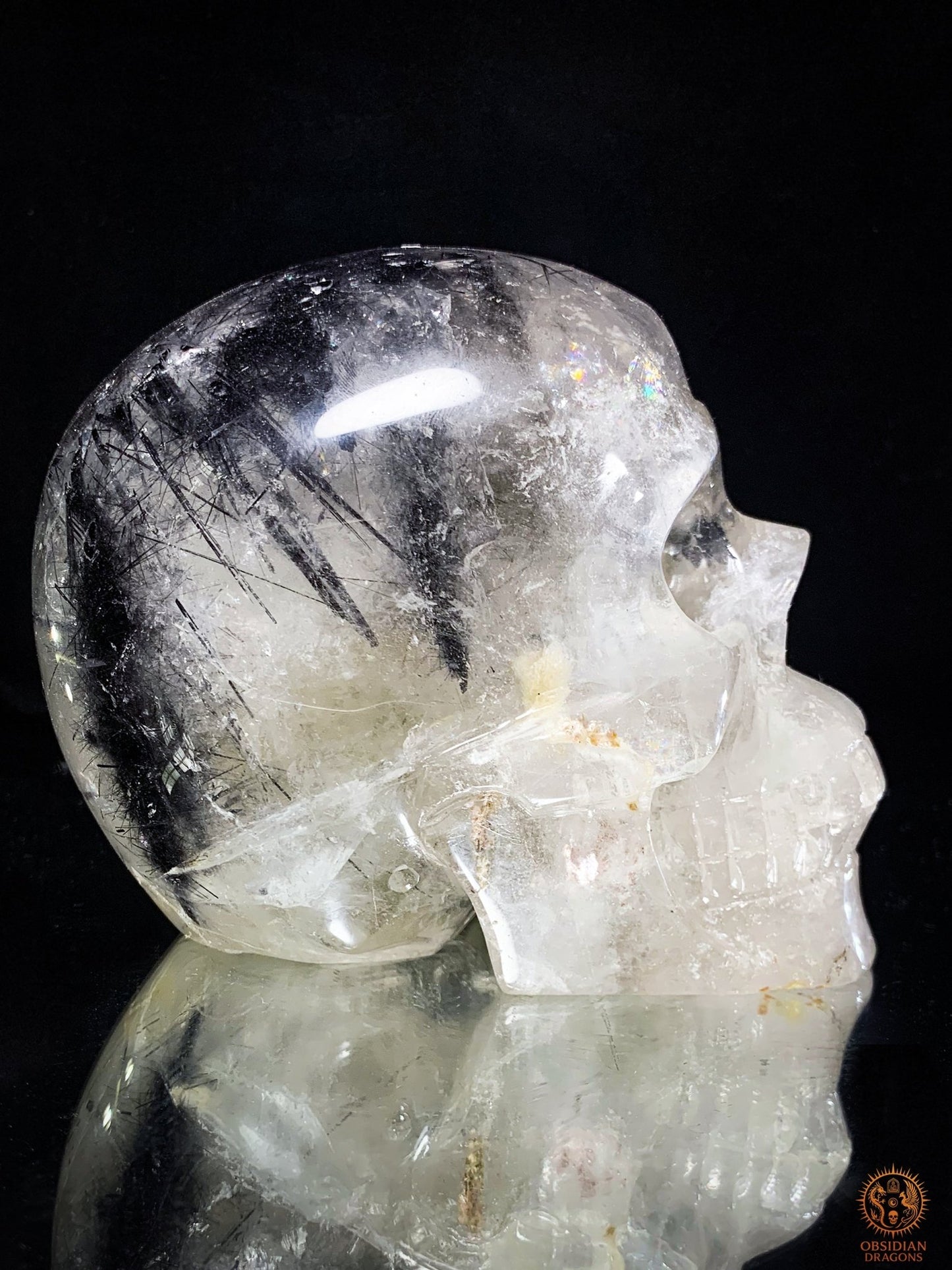 Crâne de Cristal - cristal de roche à Tourmaline Noire – Rare | obsidian dragons